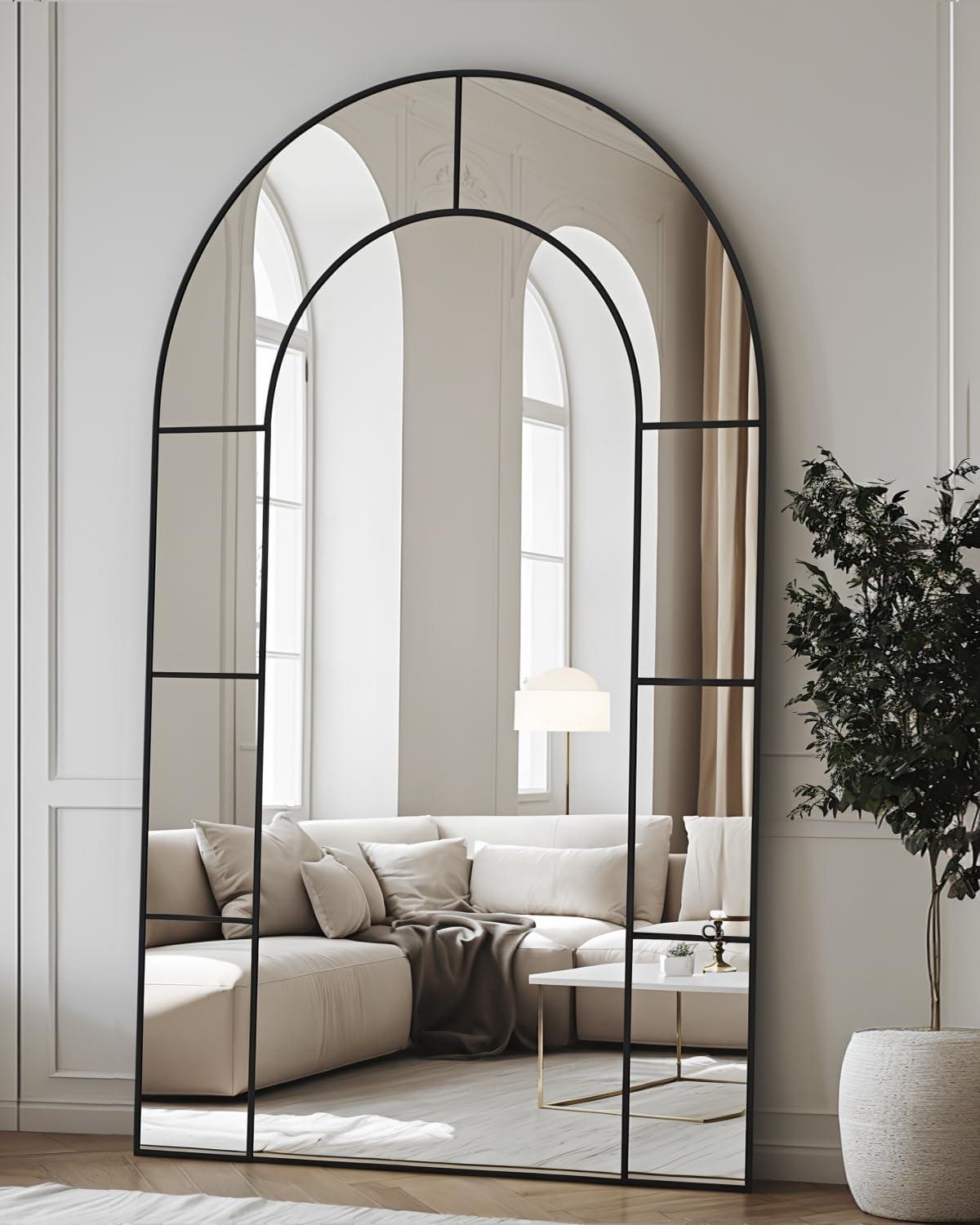 Antok Full Length Mirror, Floor Mirror 41" x 81" Arched Window Decorative Mirror, Metal Framed Decor Farmhouse Floor Mirrors Art Pane Mirrors Wall Decor for Bedroom, Living Room, Entryway, Black - Image 4