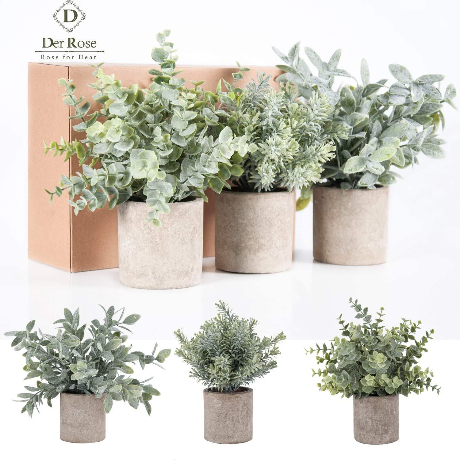 Der Rose 3 Pack Mini Potted Fake Plants Artificial Plastic Eucalyptus Plants Topiaries for Home Office Desk Farmhouse Room Bathroom Decor - Image 8