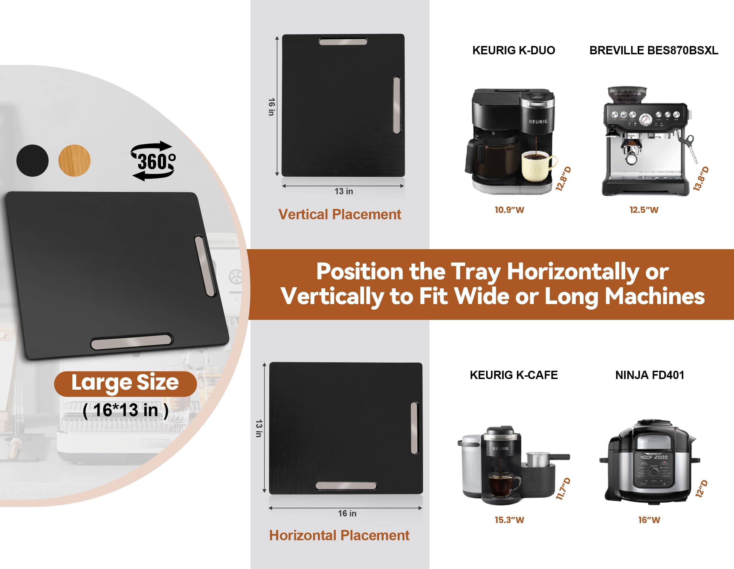 Joy&Grace Appliance Slider for Kitchen Appliances 360° Rolling Sliding Tray for Coffee Maker Countertop, Bamboo Coffee Pot Slider Rolling Tray with Universal Rollers (Black, Large 16"x13") - Image 3