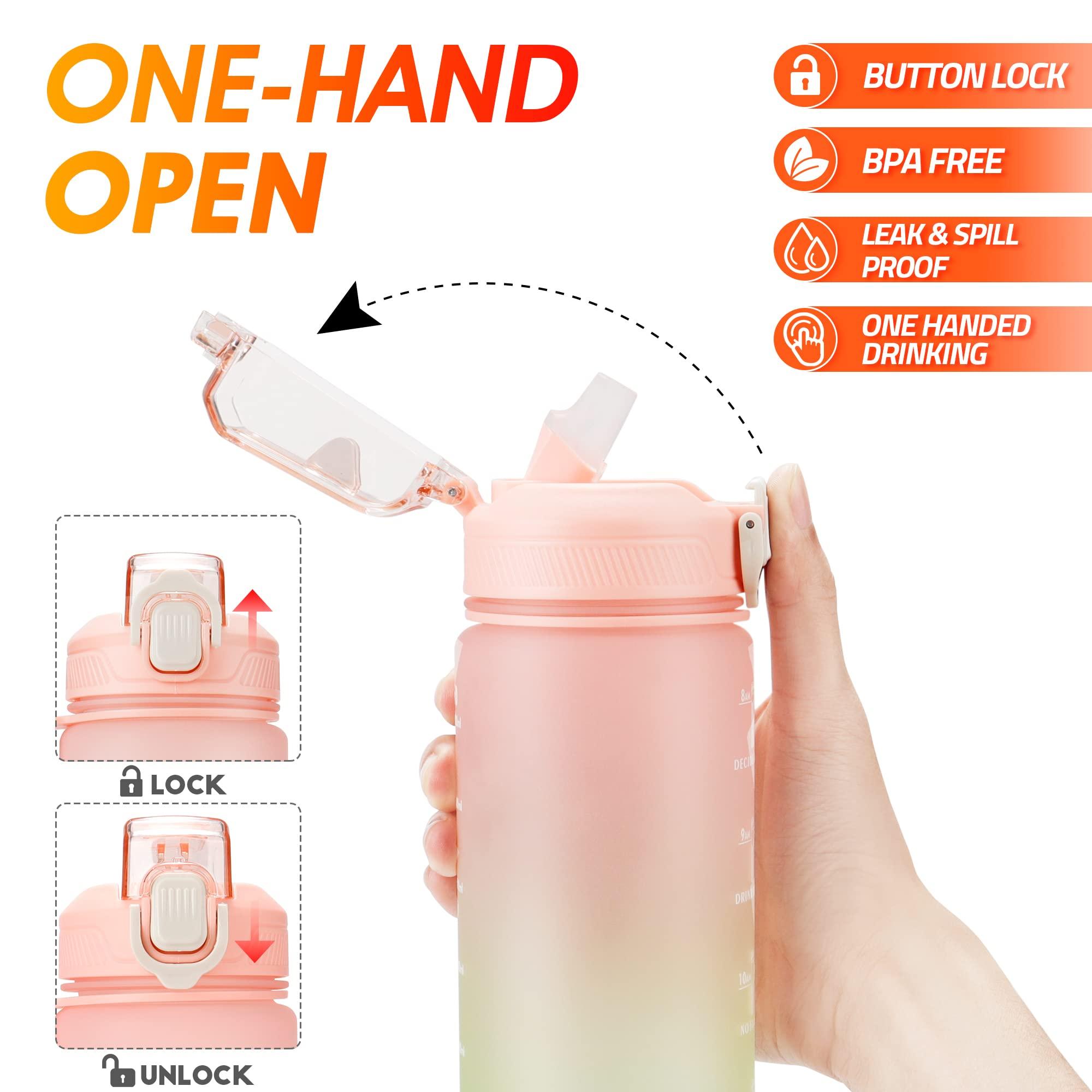 YC Kitchen Motivational Water Bottle with Time Marker- 32oz Water Bottles with Times to Drink, Leakproof & BPA Free Sports Water Bottle with Straw & Carry Strap for Fitness, Gym, and Outdoor Sports - Image 4
