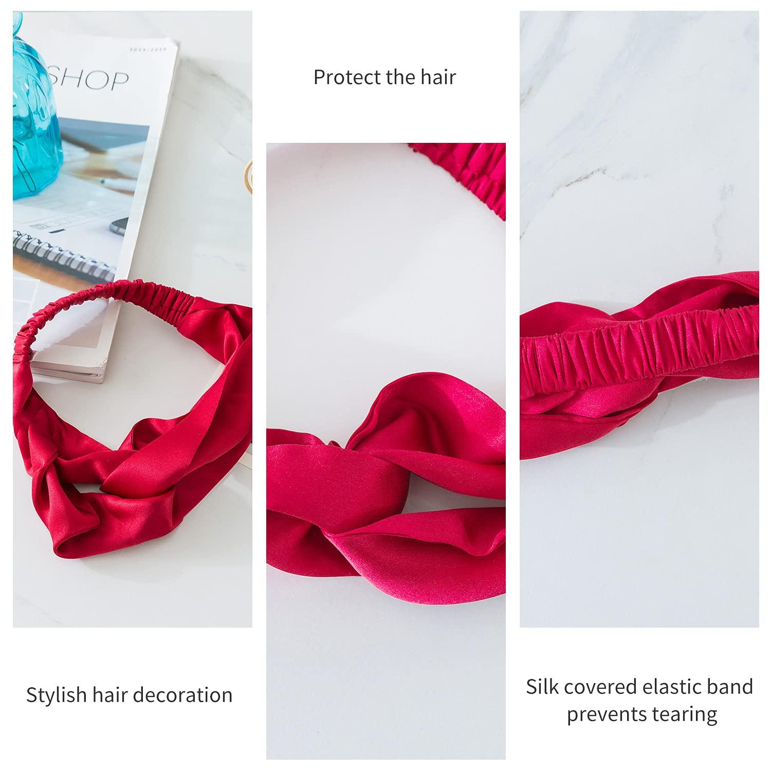 ZIMASILK 100% Mulberry Silk Headband Elastic Twisted Head Hair Wrap Accessory Turban For Women(Burgundy) - Image 4