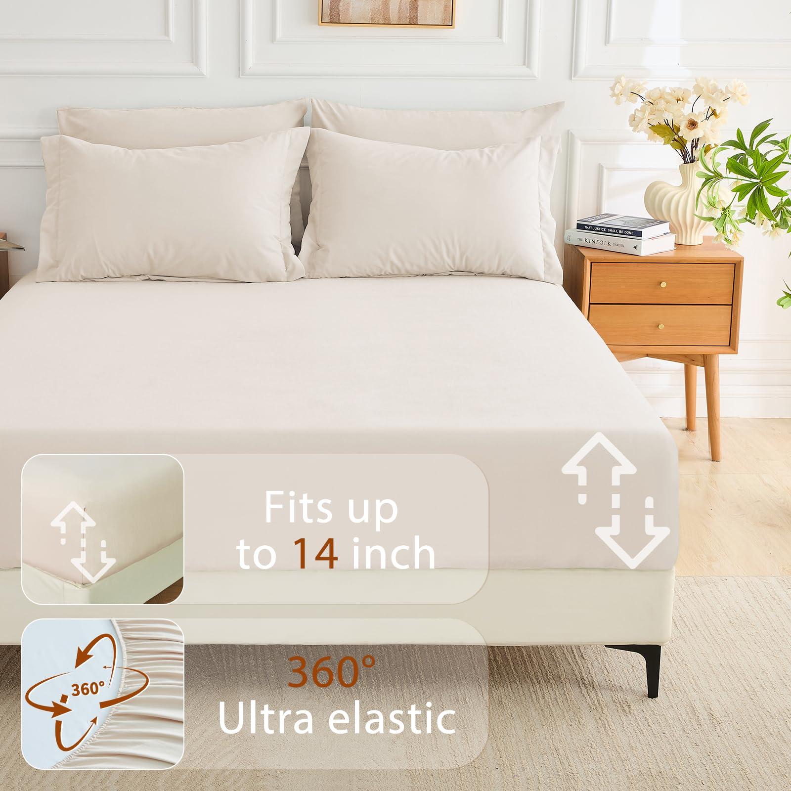 MUXHOMO 7 Pieces Queen Comforter Set, Soft Bed in a Bag Queen Size, All Season Bedding Set with Comforter, Flat Sheet, Fitted Sheet, Pillowcases & Shams, Beige - Image 6