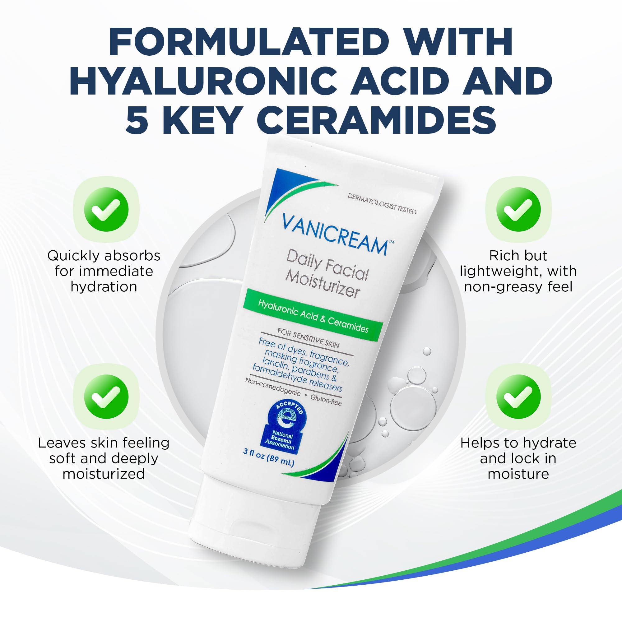 Vanicream Daily Facial Moisturizer, Face Cream with 5 Key Cermides & Hyaluronic Acid, 3 Fl Oz, Formulated Without Common Irritants for  Sensitive Skin, Lightweight, Non-Greasy Hydration  - Image 3