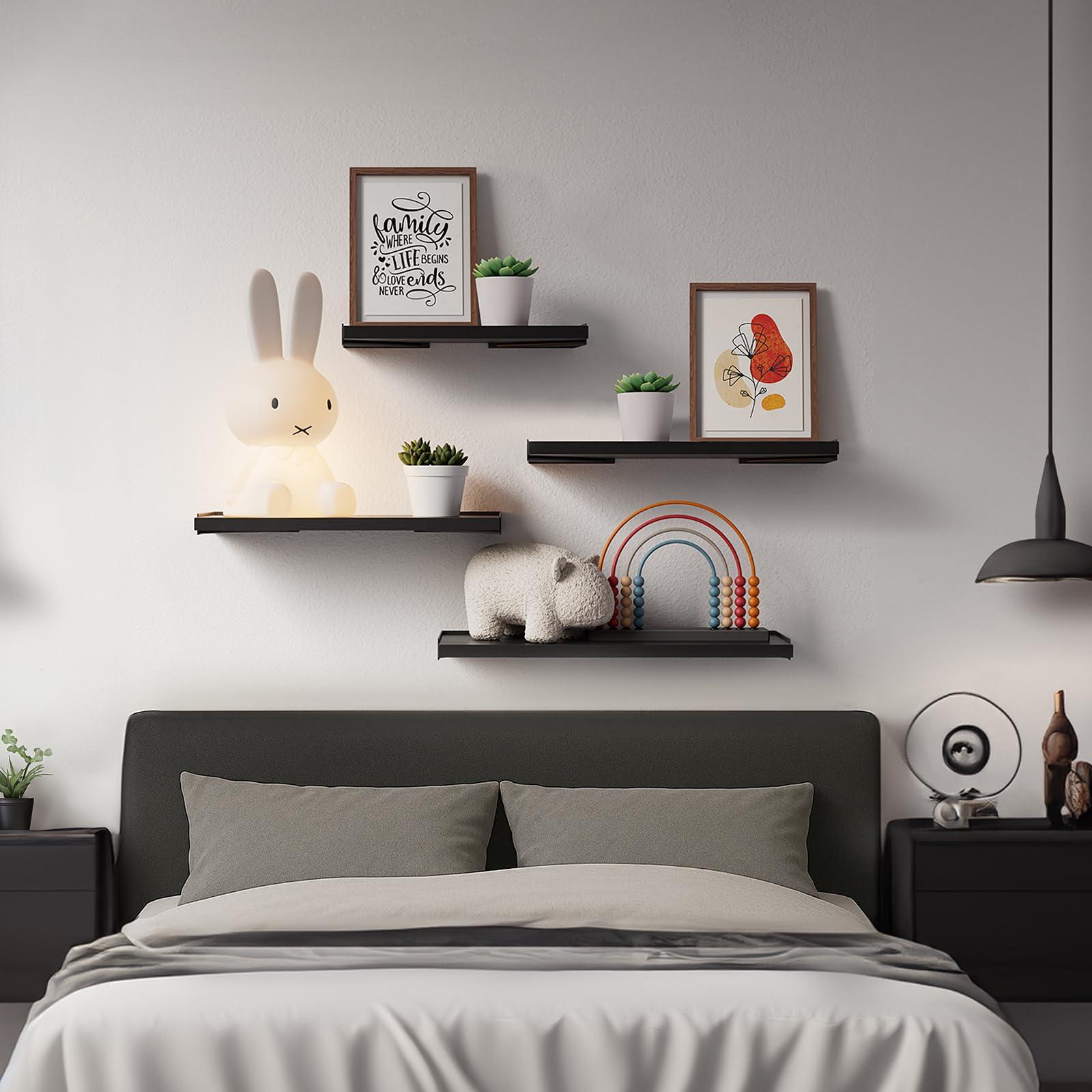 BAYKA Wall Shelves for Bedroom Decor, Floating Wall Shelves for Living Room Kitchen Storage, Wall Mounted Rustic Wood Floating Shelves for Kids Books, Corner Shelves for Bathroom, Office(Set of 3) - Image 2