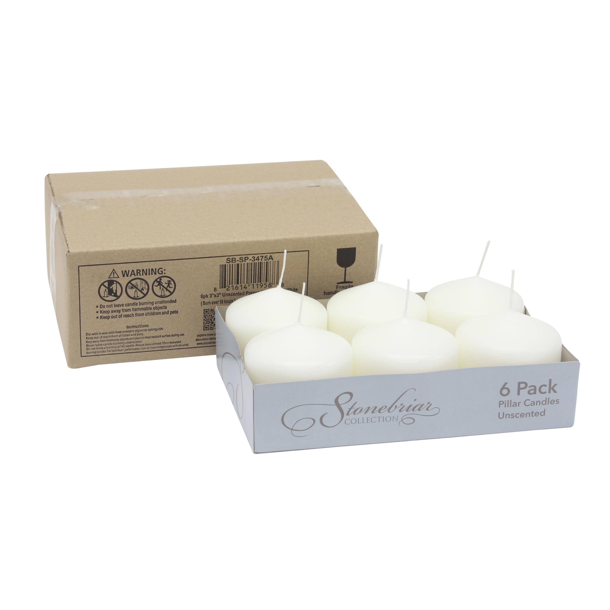 Stonebriar Unscented White Tall Pillar Candles, 18 Hour Burning Candle Pillars, Perfect for Decor, Weddings, Emergencies 3" X 3", 6 count - Image 2