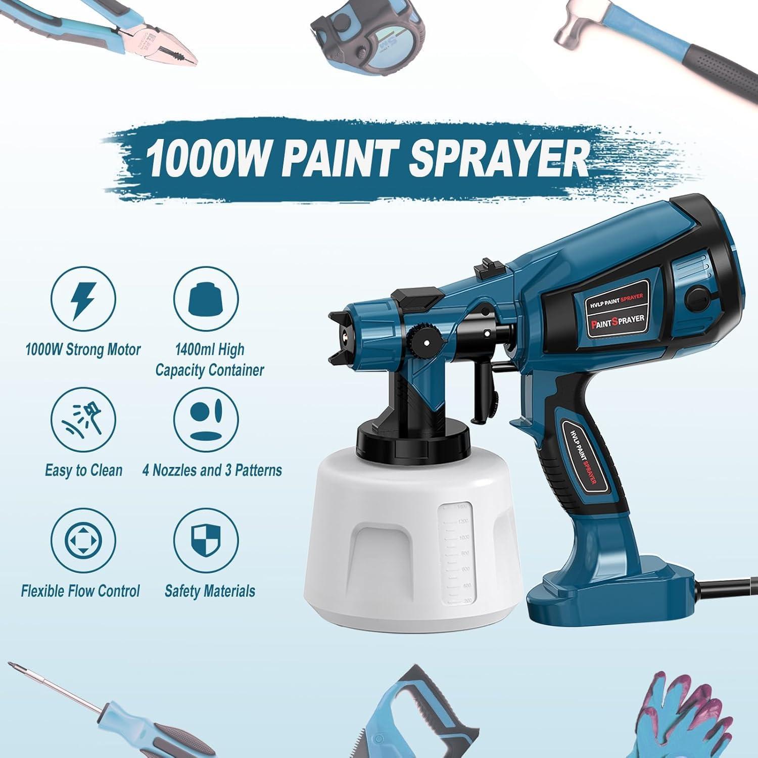 Paint Sprayer Tool 1000W High Power Electric Spray Paint Gun Easy to Clean for Furniture Cabinets Fence Walls Door Garden Chairs Blue - Image 2