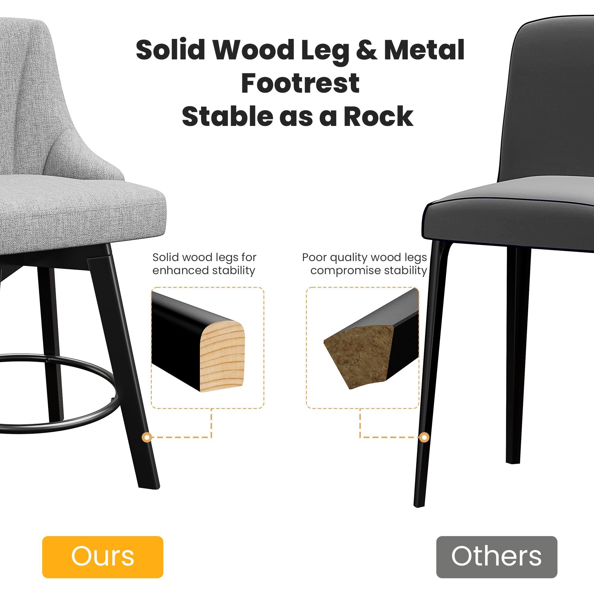 YaFiti Swivel Bar Stools with Backs, 24" Counter Height Bar Stools Set of 2, Fabric Upholstered Counter Barstools with Solid Wood Legs for Kitchen Island, Home Bar, Light Gray - Image 7