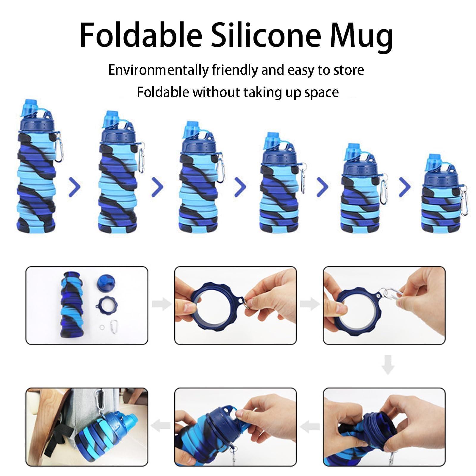 YCTMALL Collapsible Water Bottles Travel water bottle Sports Portable Sport Water Bottle Reusable Water Bottles comes with mountaineering Buckle 500ml silicone Water-proof camping water bottle - Image 4