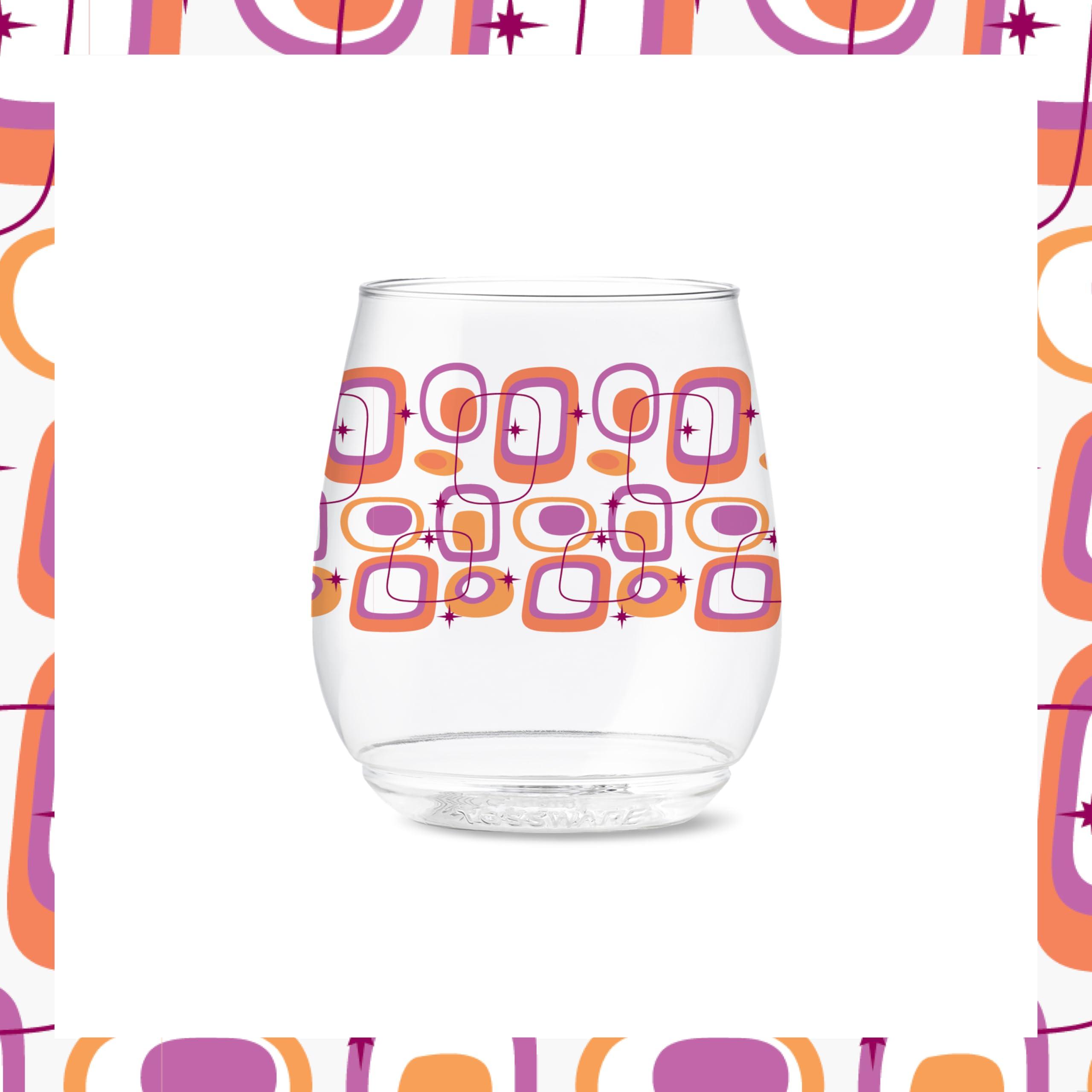 TOSSWARE POP 14oz Vino Mid-Century Retro Series, SET OF 6, Premium Quality, Recyclable, Unbreakable & Crystal Clear Plastic Printed Glasses - Image 7