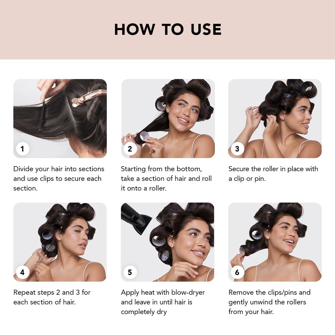 Kitsch Ceramic Thermal Hair Rollers for Women - Self Grip Rollers for Blowout Look Long Hair, Curlers for Medium & Short Hair, Large Roller for Volume Curls, Ceramic Coated, Easy to Use - 8pcs, Black - Image 4