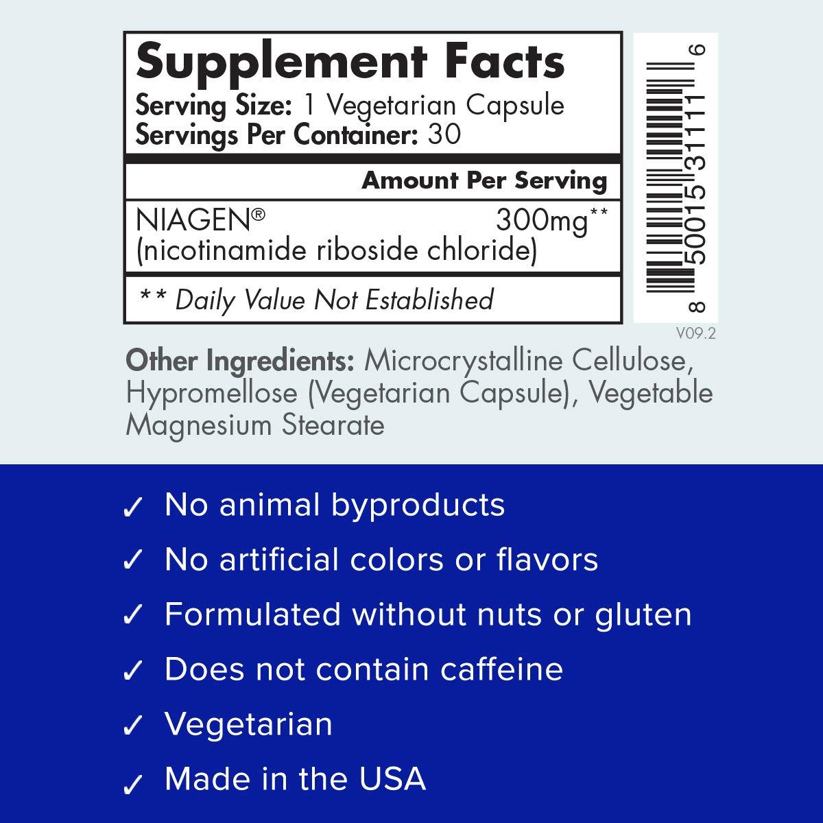 TRU NIAGEN Patented NAD Supplement for Anti Aging and Cell Regeneration, 300mg Niagen, 30 Servings | Supports Cellular Energy, Brain, Muscle | Nicotinamide Riboside (NR) Take 1 Daily | 2 Bottles - Image 8