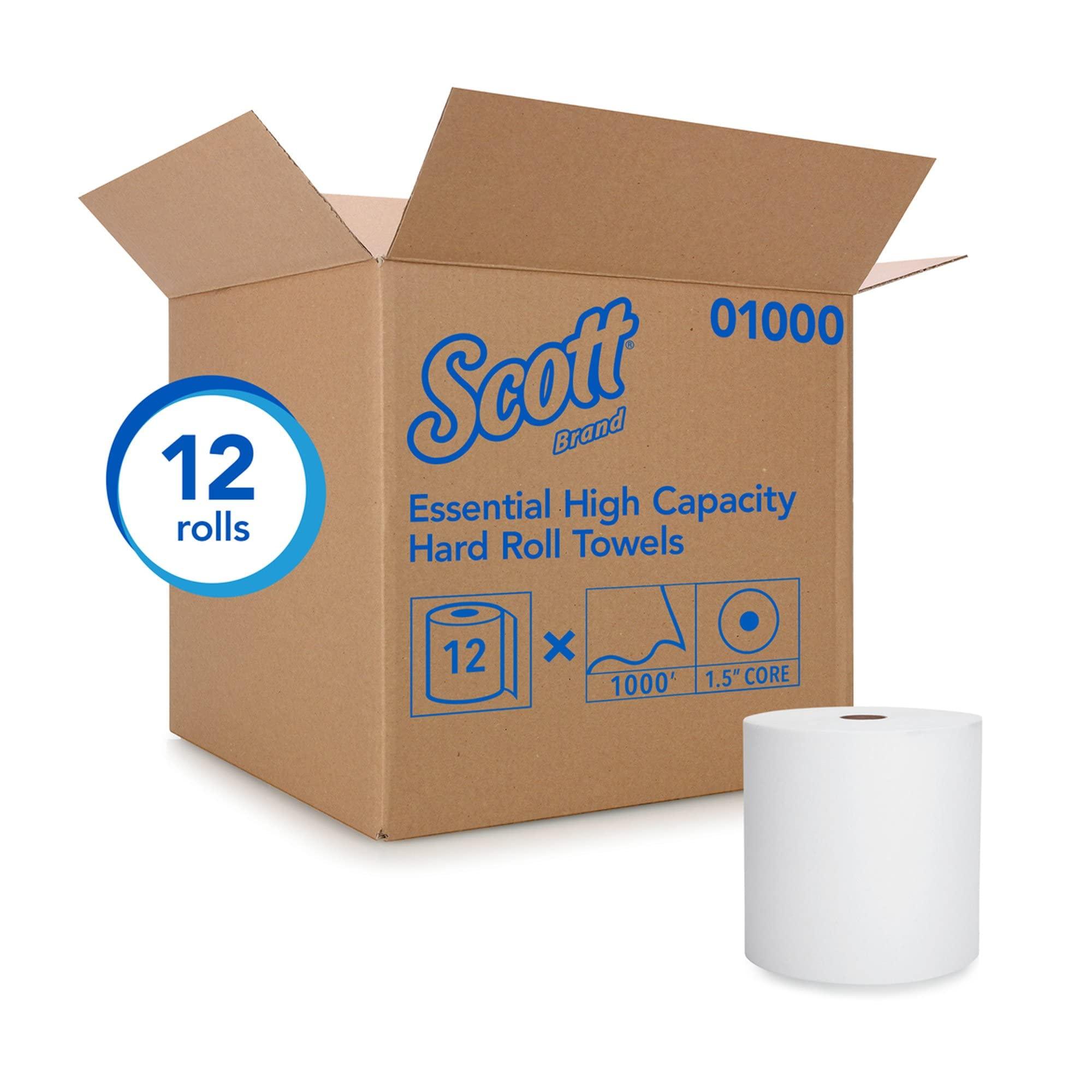 Scott Professional Essential Universal High-Capacity Hard Roll Paper Towels, Bulk (01000), Hardwound 1.5' Core, Absorbency Pockets, White (12 Rolls at 1,000' Each, 12,000'/Case) - Image 3