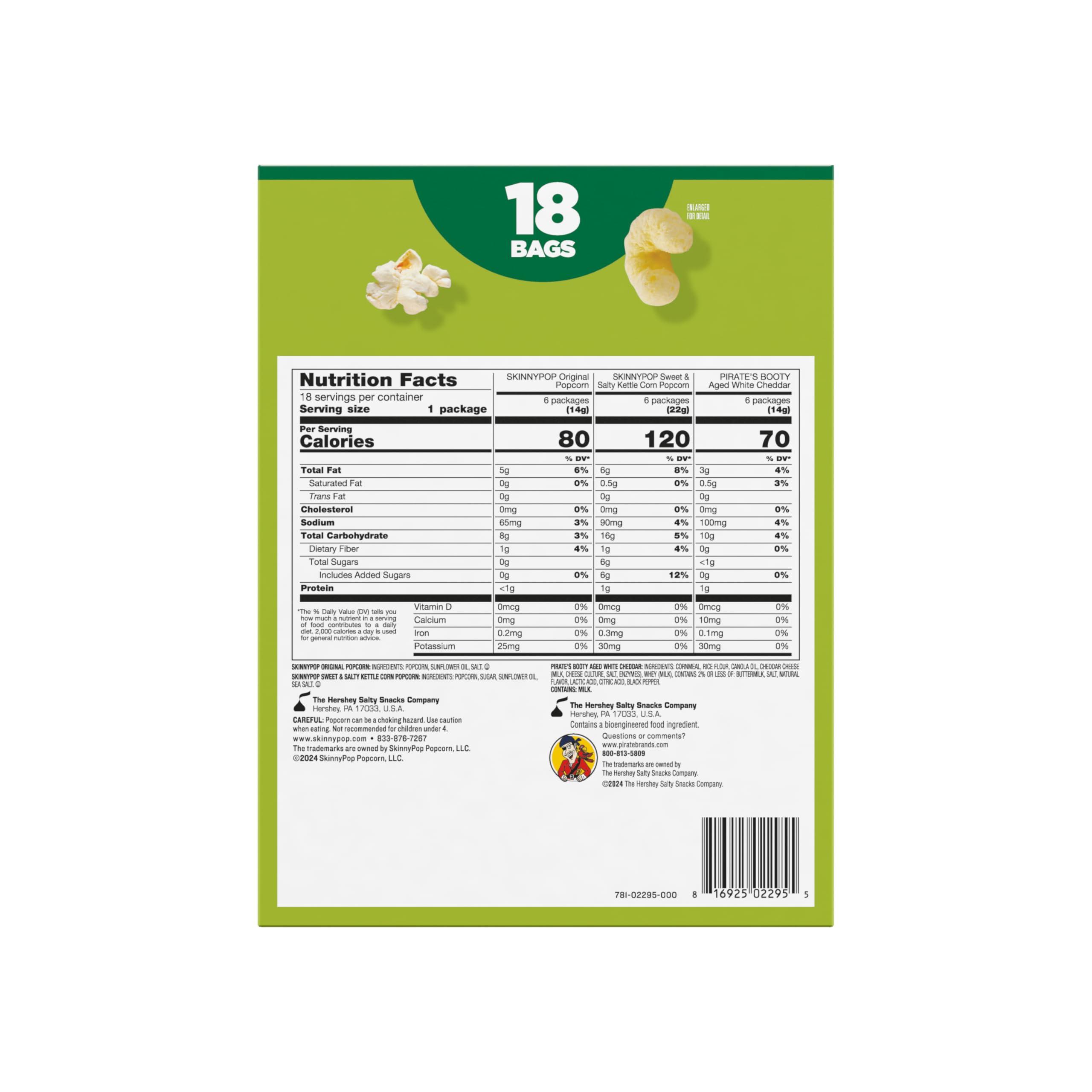 SkinnyPop Popcorn & Puffs Variety Variety Pack, SkinnyPop Original and Kettle Corn, and Pirate's Booty, Gluten-Free, Individually Sized Snack Bags, 0.5oz and 0.8oz Bags (18 Count) - Image 2