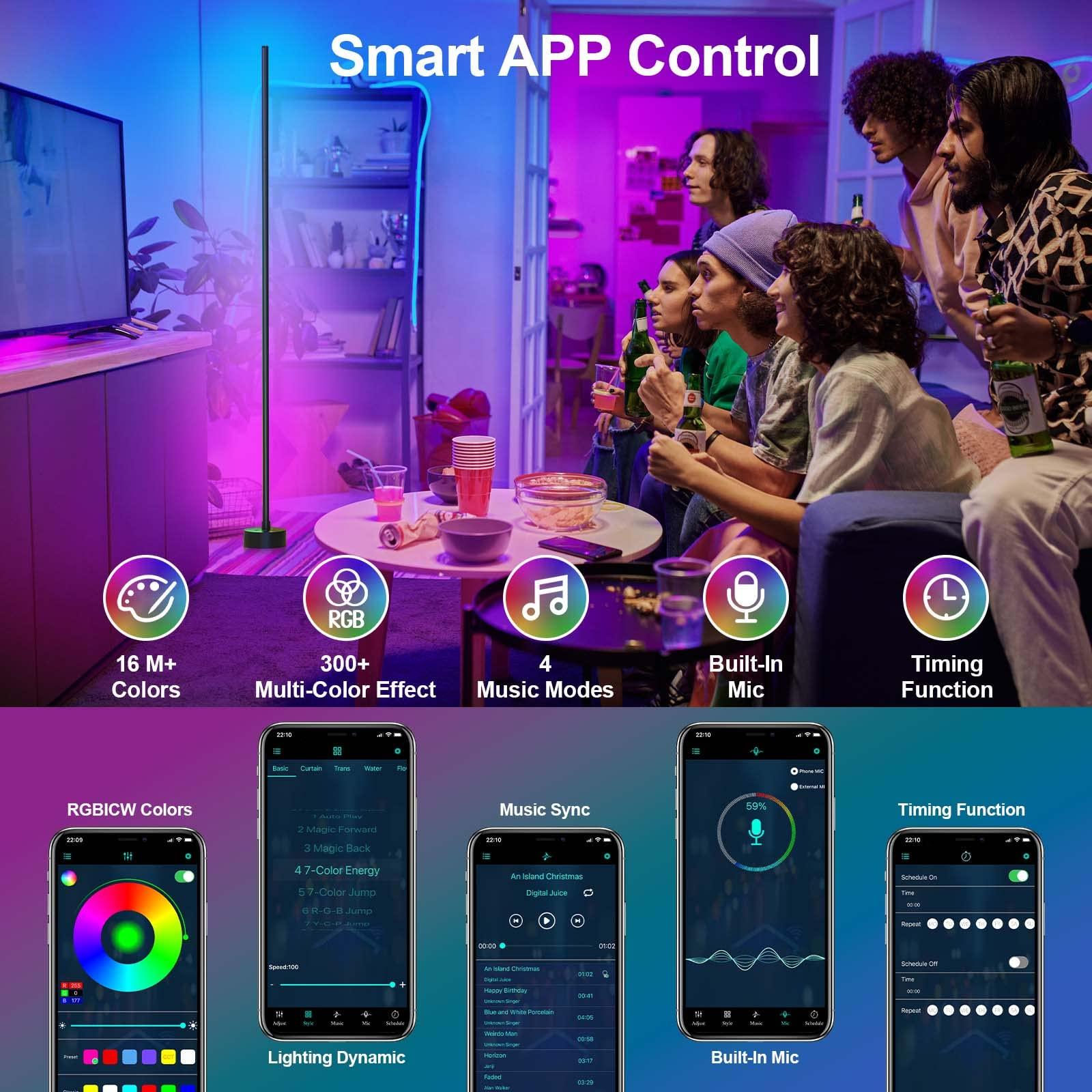 Miortior Corner Floor Lamp - Smart RGB LED Corner Lamp with App and Remote Control, 16 Million Colors & 68+ Scene, Music Sync, Timer Setting - Ideal for Living Rooms, Bedrooms, and Gaming Rooms - Image 4