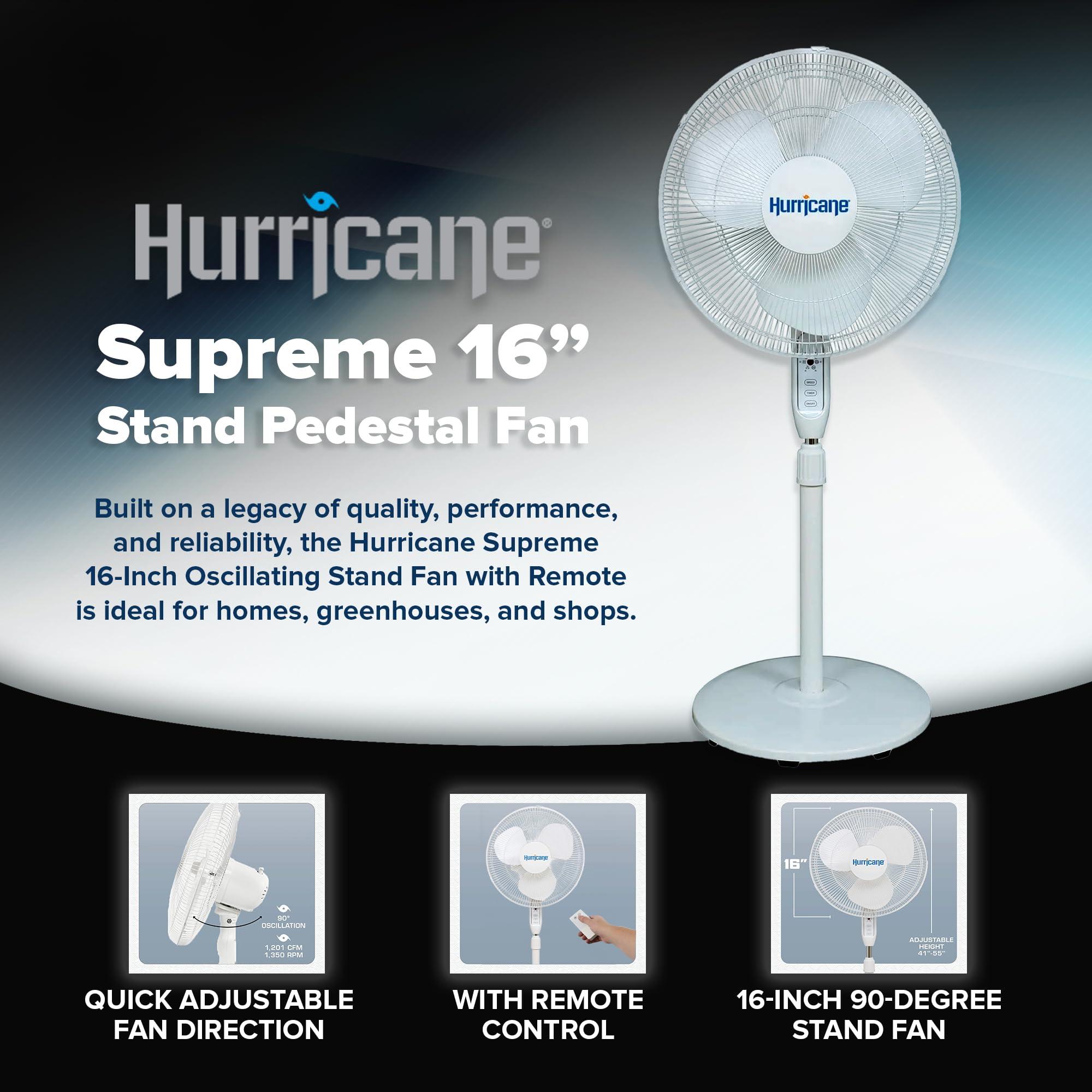 Hurricane Oscillating Pedestal Stand Fan for Home & Bedroom, 16" Supreme, White - Portable Standing Electric Fan for Indoor & Outdoor Cooling - Image 4