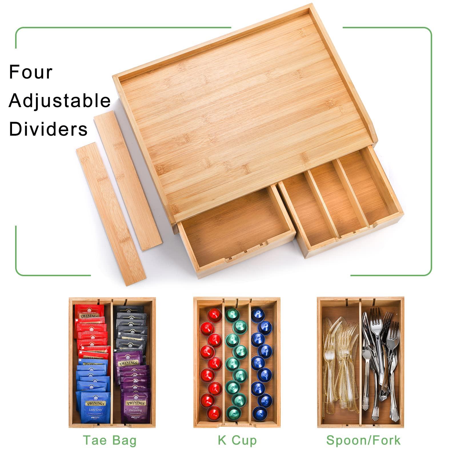 SOUJOY Bamboo Drawer Organizer for Coffee Pod, K Cup Organizer for Counter, Tea Bag Storage Organizer with Drawer and Side Storage Box for Kitchen Office Coffee Bar - Image 6