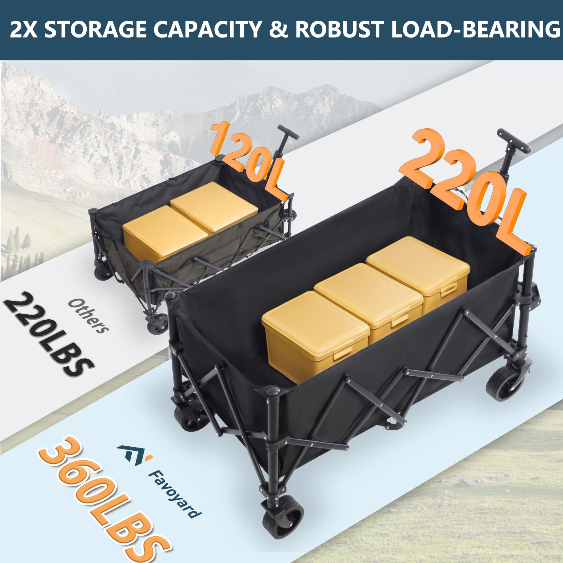 Favoyard Extra Large Collapsible Wagon Carts Foldable 220L & 360LBS Portable Folding Wagons with All-Terrain Wheels & Brakes Heavy Duty Outdoor Utility Carts for Grocery Camping Shopping Sports Garden - Image 3