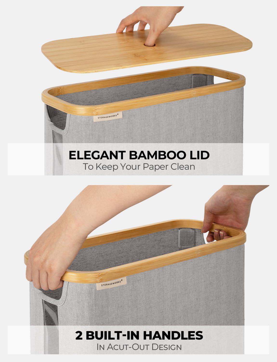 StorageWorks Large Toilet Paper Storage Basket, Papers Container with Bamboo Lid, Toilets Holder for Up to 12 Mega or 16 Regular Size Rolls, Organizer for Bathroom, Grey, 1 Pack - Image 5