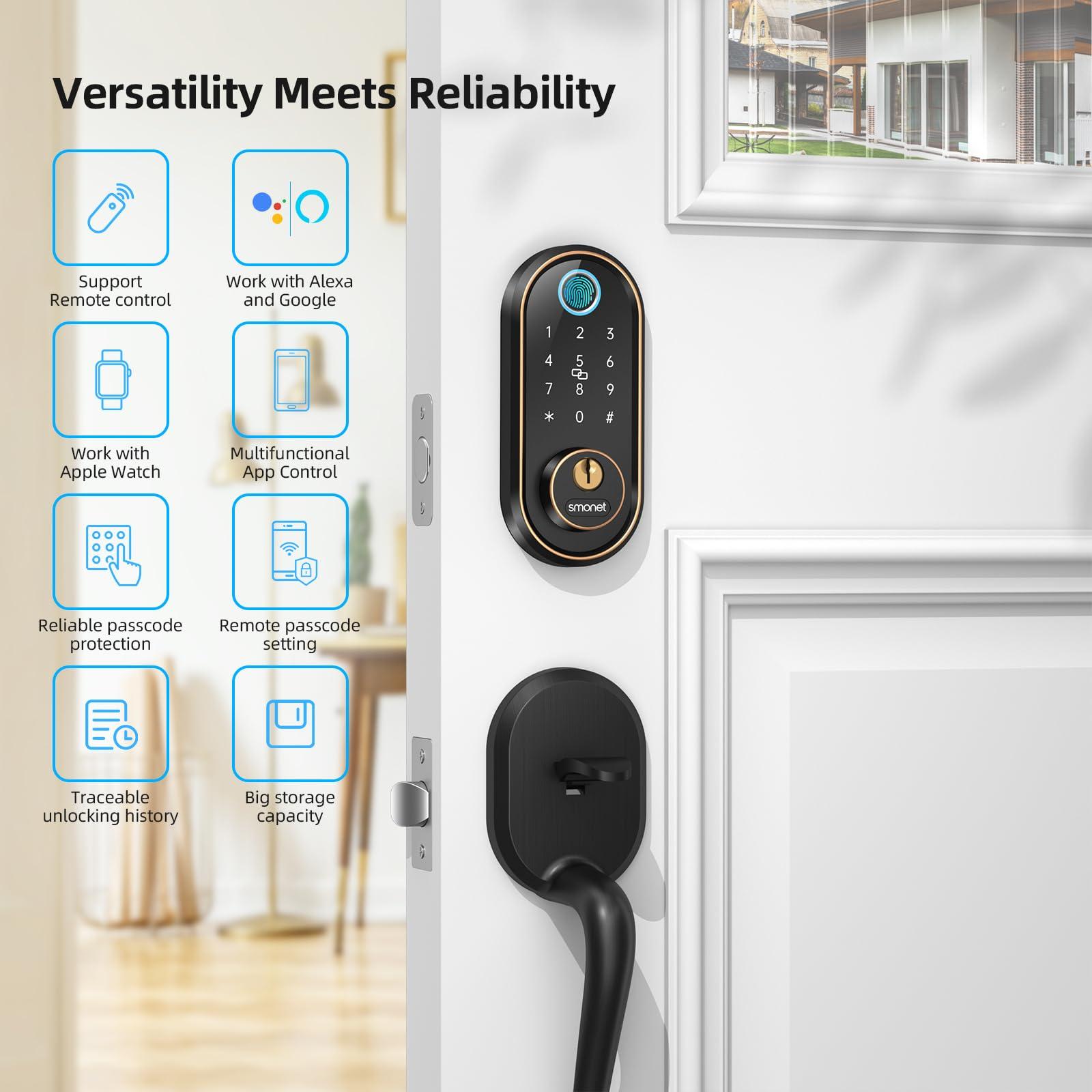 Smart Keyless Entry Door Lock - Fingerprint Electronic Deadbolt Touchscreen Keypad SMONET Biometric Digital Bluetooth Door Lock Smart Deadbolt Compatible with Alexa for Homes and Hotel - Image 5