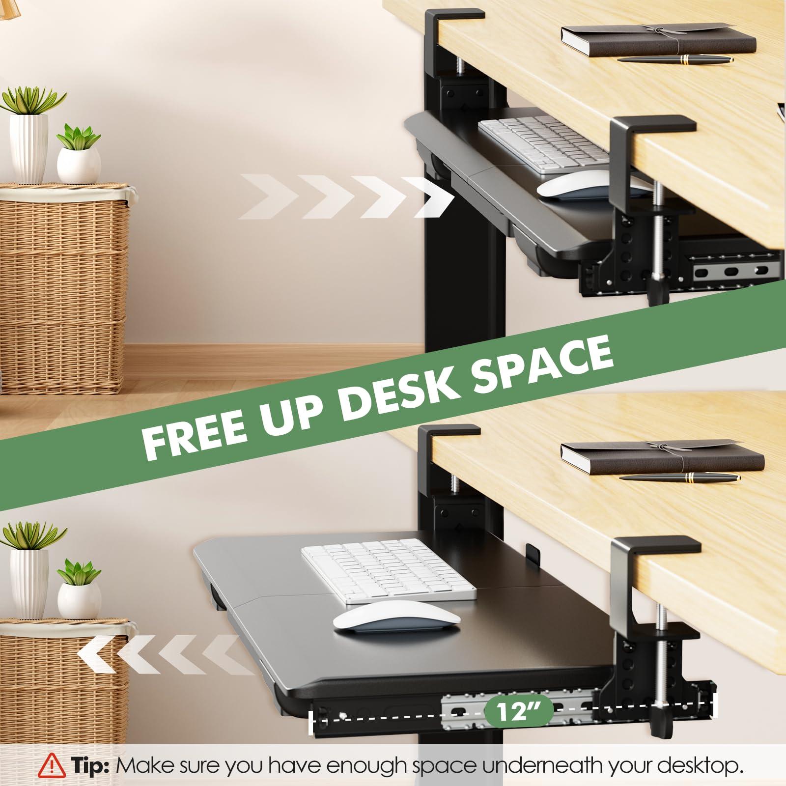 Height Adjustable Keyboard Tray Under Desk Slide Out, 27(33 Including Clamps)*11 Inch, Ergonomic Keyboard & Mouse Drawer Extender Holder, Sturdy C-Clamp Mount, for Home, Office, Black - Image 5