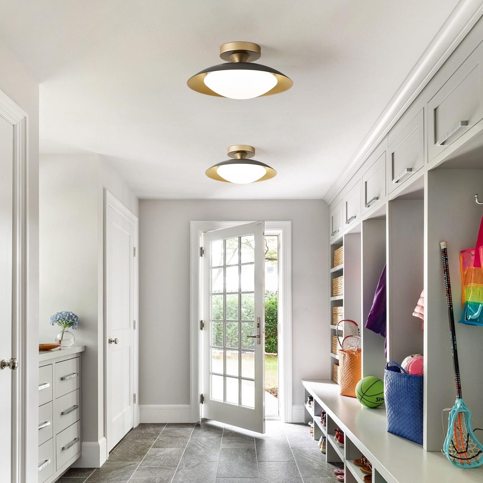 Dimmable Modern Mid-Century Ceiling Light, Black and Gold LED Semi Flush Mount Ceiling Light, 5CCT 2700K-6000K Lighting Fixture Ceiling Lamp with Acrylic Shade for Bedroom Hallway Kitchen, 11.8in - Image 7