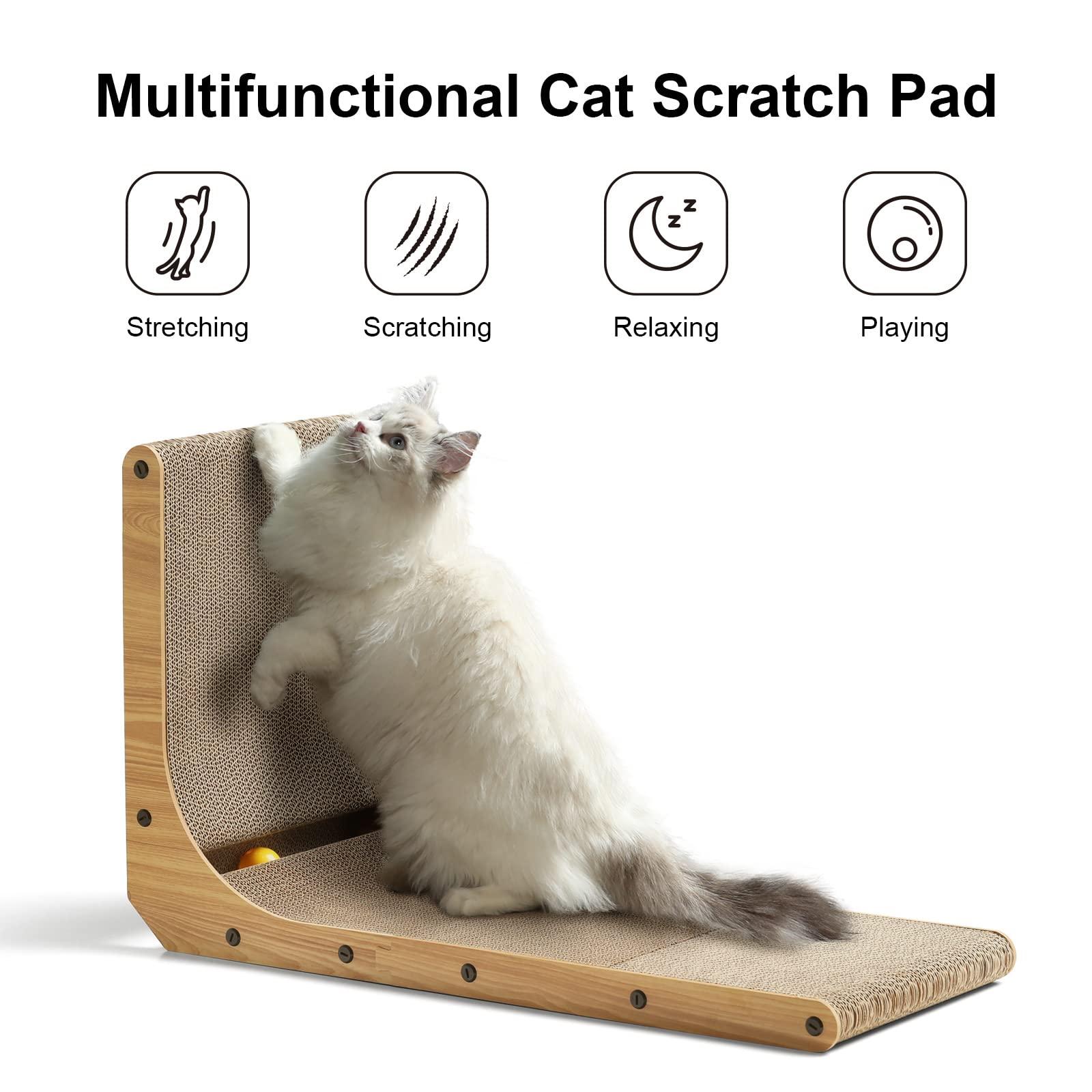 FUKUMARU Cat Scratcher, 26.8 Inch L Shape Cat Scratch Pad Wall Mounted, Cat Scratching Cardboard with Ball Toy for Indoor Cats, Large Size - Image 2