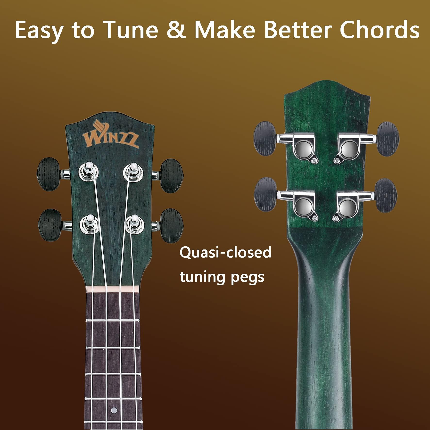 WINZZ HAND RUBBED Series - Concert Ukulele Vintage Hawaiian Uke with Online Lessons, Bag, Tuner, Strap, Extra Strings, Fingerboard Sticker, 23 Inches, Dark Hunter Green - Image 4