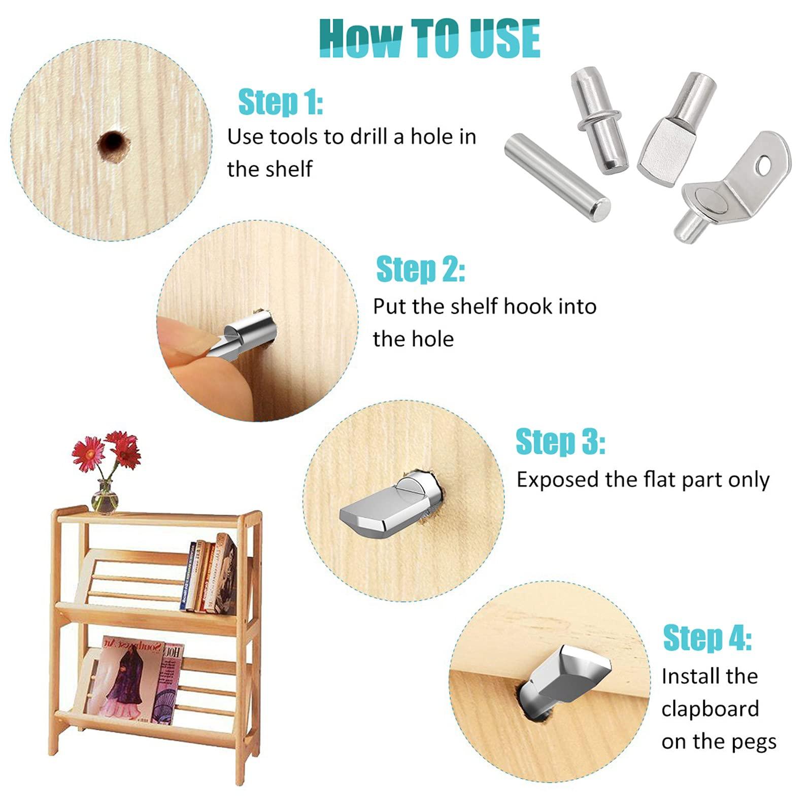 104Pcs Shelf Pins Kit,4 Styles Nickel Plated Shelf Support Pegs,Bookshelf Pegs for Shelves,Cabinet Shelf Bracket Pegs Shelf Pins Holders for Kitchen Furniture & Closet ( 5mm & 1/4inch ) - Image 5