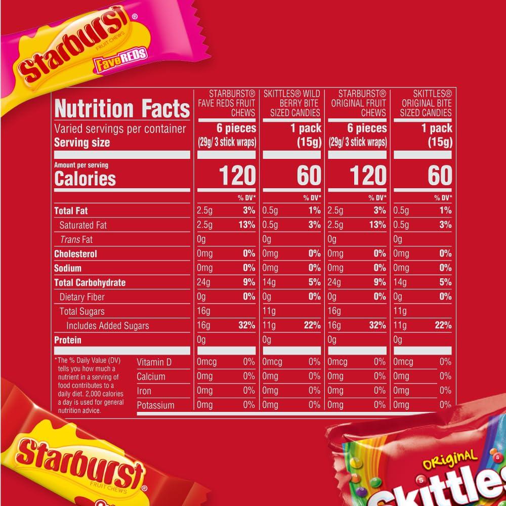 Wrigley's Assorted Candy Variety Pack, SKITTLES Original, SKITTLES Wild Berry & STARBURST Original and STARBURST FaveReds Fun Size Chewy Candy, 32.28 Oz Jumbo Pack, Bulk Bag - Image 2