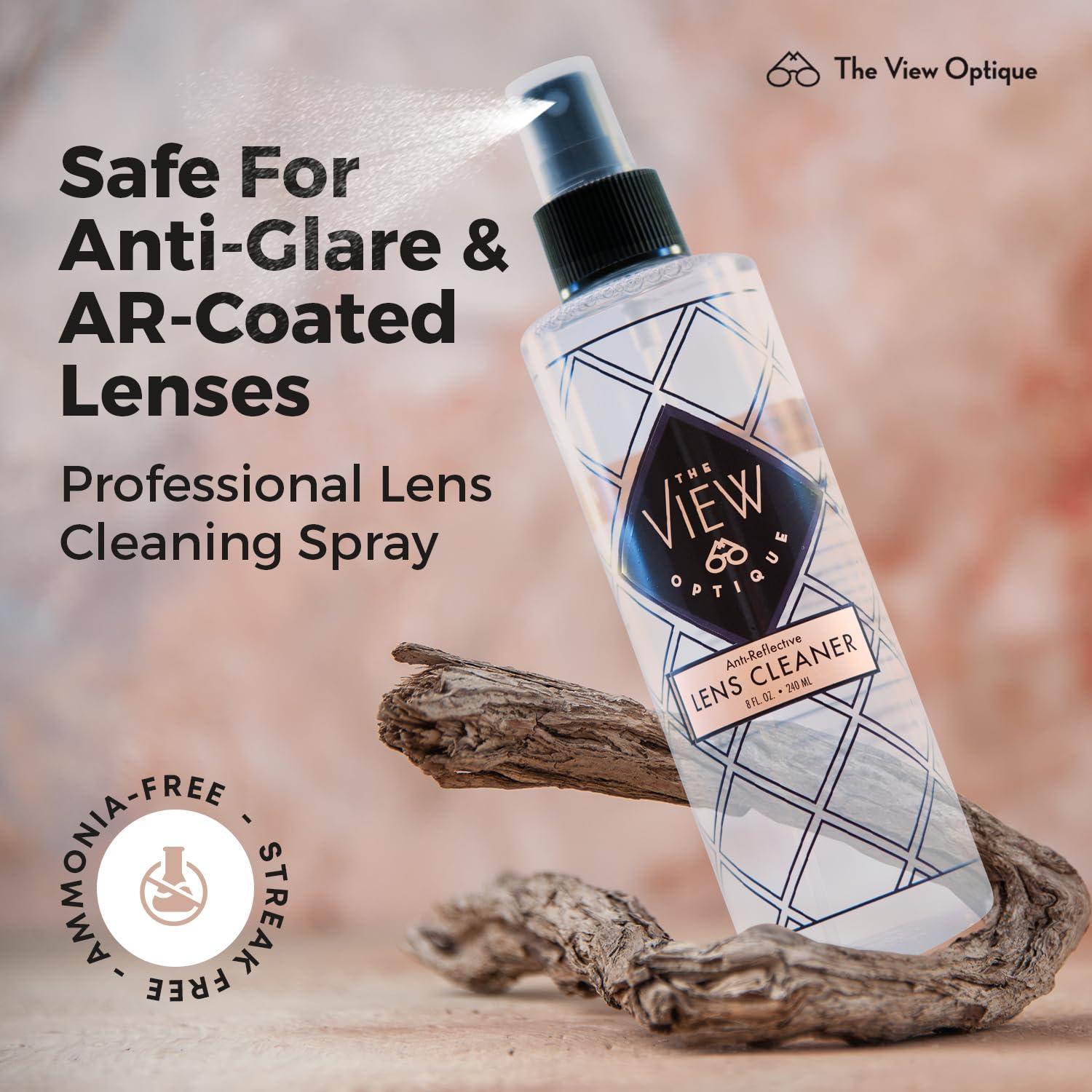 the view optique Anti-Reflective Safe Lens Cleaner Spray Kit – (1) 8oz Glasses Cleaner Spray & (26) Pre-Moistened Lens Wipes for Eyeglasses, Sunglasses, Lenses, Screens & Camera Cleaning Kit - Image 6