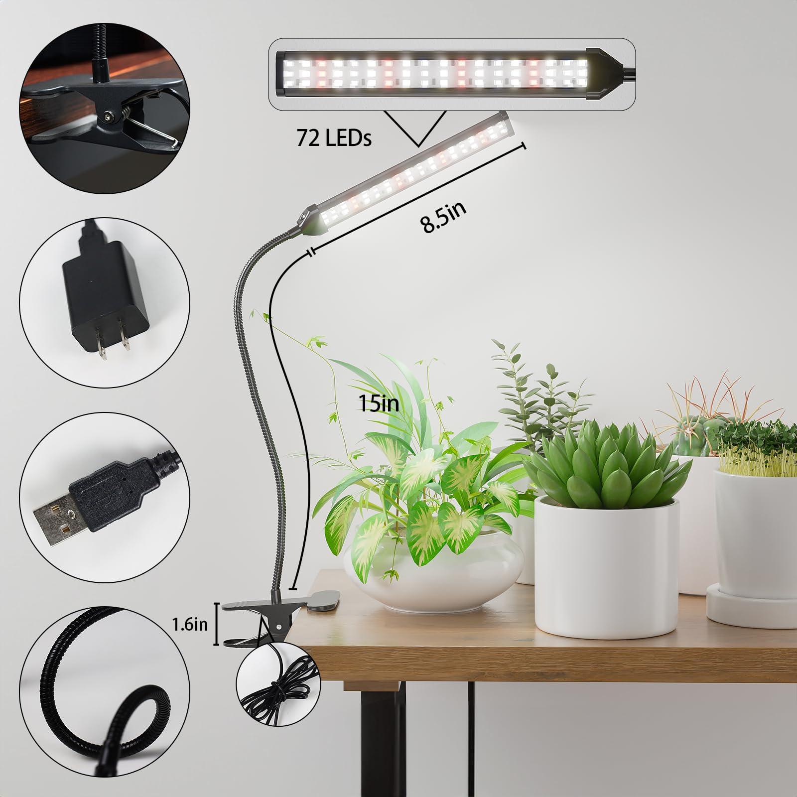 GooingTop Grow Light LED Growing Lamp,6500K 50W Full Spectrum 72 LED Gooseneck Plant Lamp Clip-on Desk for Indoor Plants Seed Starting,Lighting Brightness Adjustable,Timer 4 8 12 18Hrs - Image 2