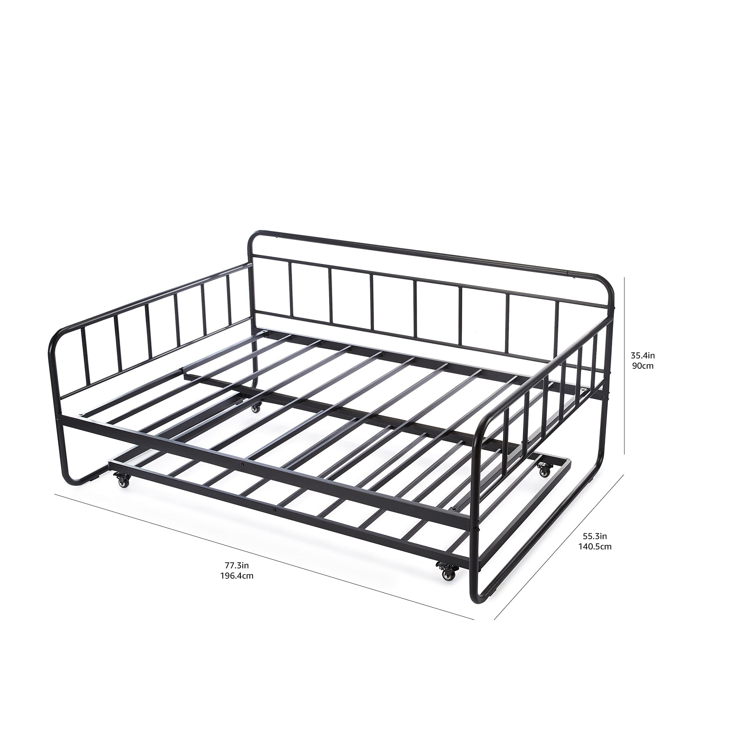 Amazon Basics Full Daybed and Twin Size Trundle Bed Frame Set, Space Saving Steel Slat Support, Black - Image 2