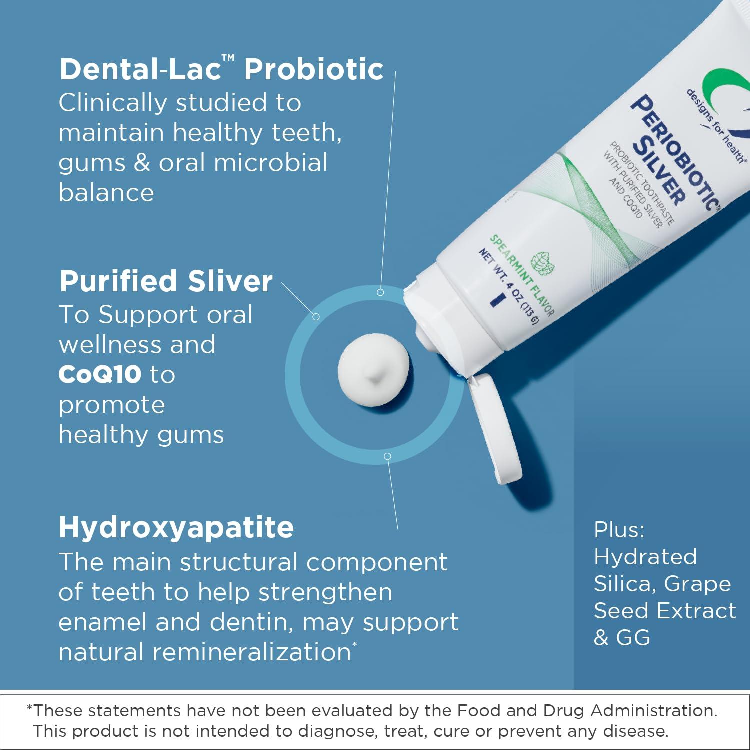 Designs for Health Periobiotic Silver Hydroxyapatite Toothpaste - Fluoride Free Toothpaste with Oral Probiotics with Whitening Hydroxyapatite - Supports Gum Health & Remineralization (4oz Mint) - Image 5