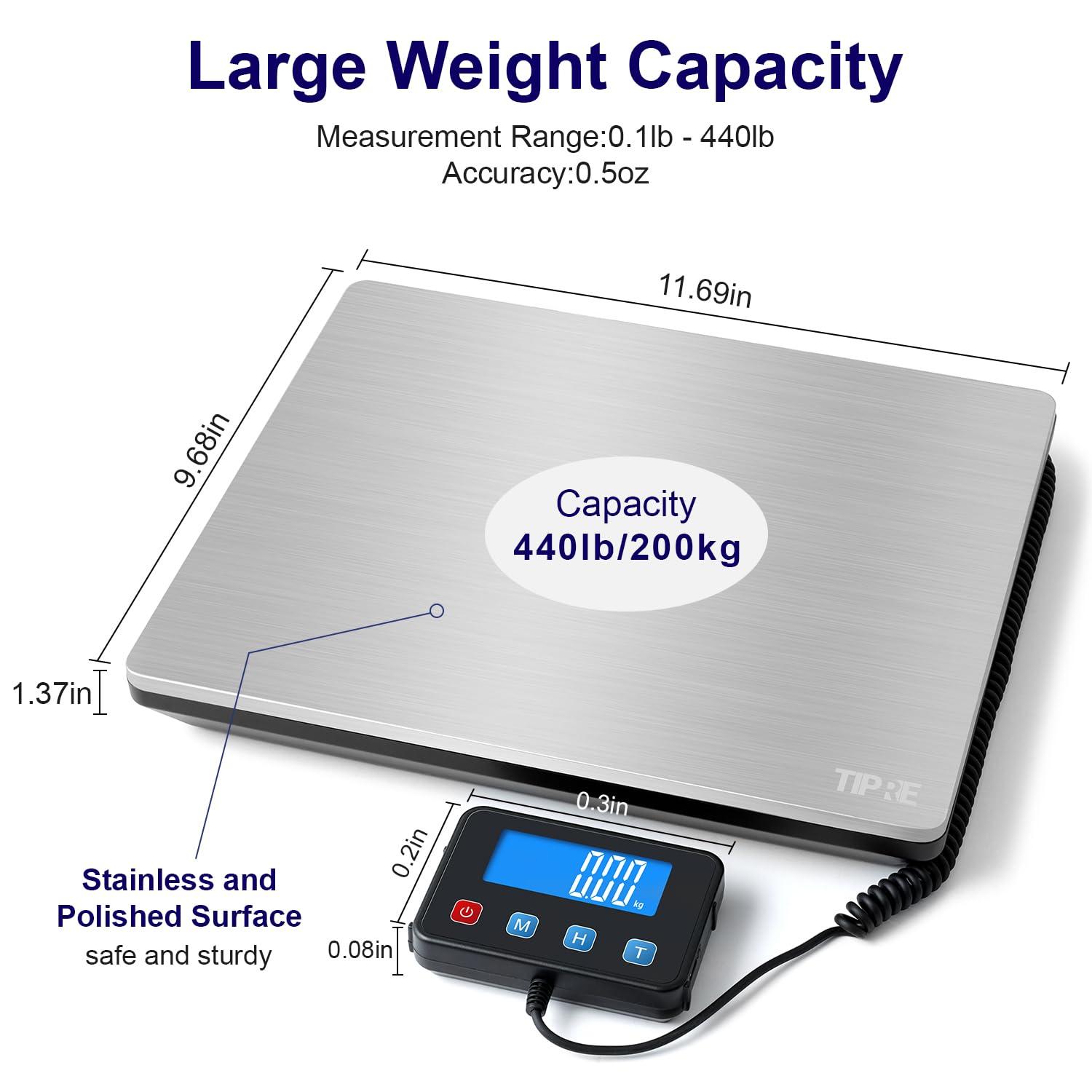 TIPRE Digital Shipping Postal Scale 0.5 oz High Accuracy！440lb Commercial Weight Scale for Package, Small Business, Mail, Warehouse, Home, Battery & Charging Cable Included - Image 2