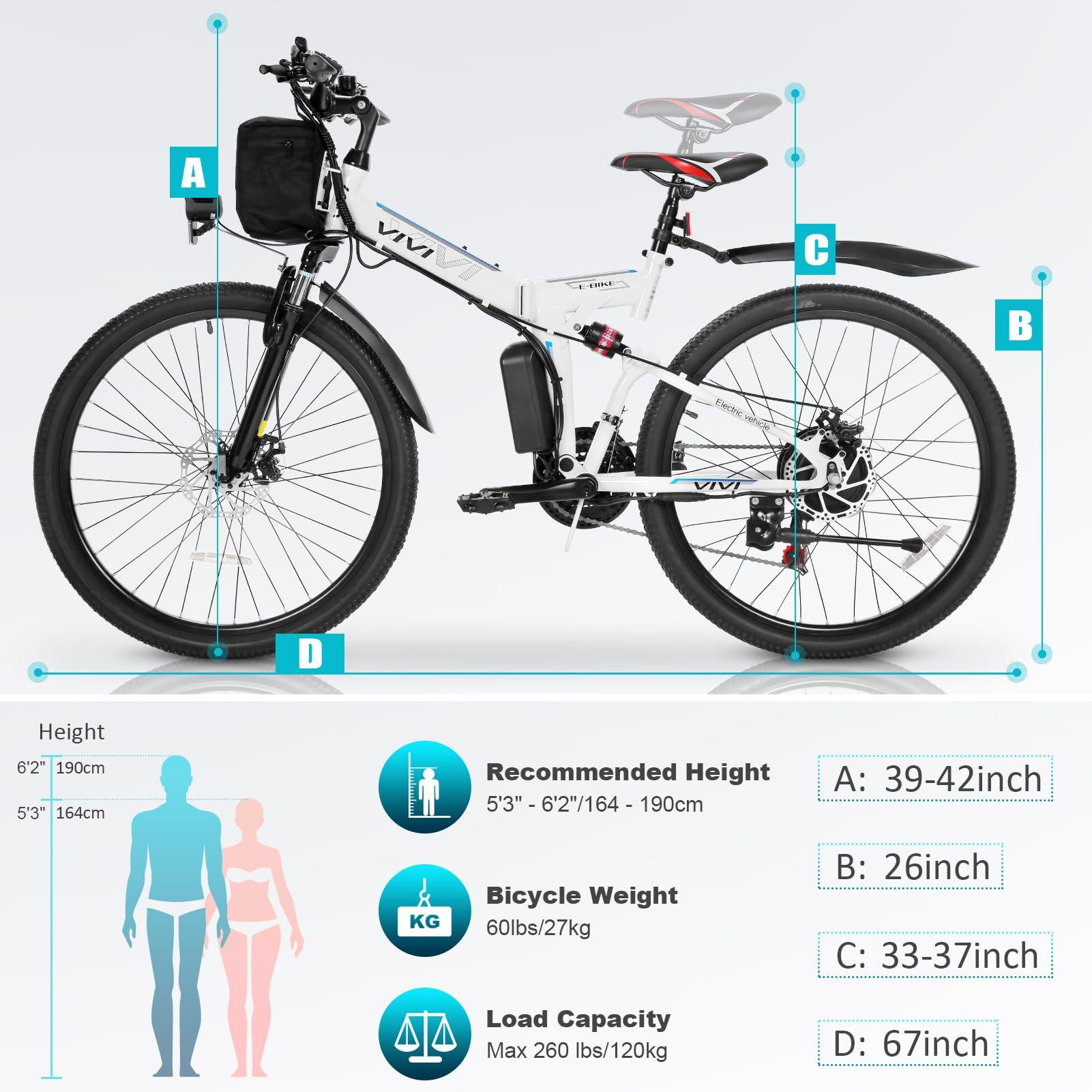 Vivi Electric Bike for Adults 26" Ebike, 500W Folding Electric Bike, 20MPH Adult Electric Bicycles with Removable 48V Battery, Up to 50Miles Range, Cruise Control, Dual Shock Absorber, UL 2849 - Image 6