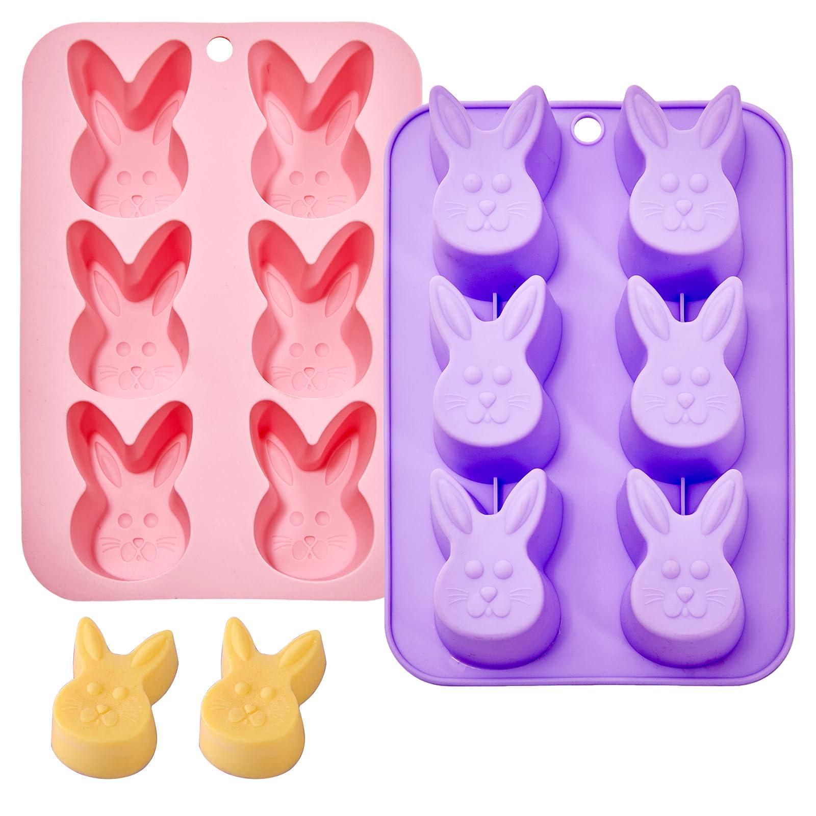 Bunny Molds Easter Silicone Molds for Chocolate, 2 Pack Easter Bunny Muffin Brownie Pan for Baking, Jello Candy Molds Easter Soap Molds for Hot Chocolate Bombs Ice Cube Candle