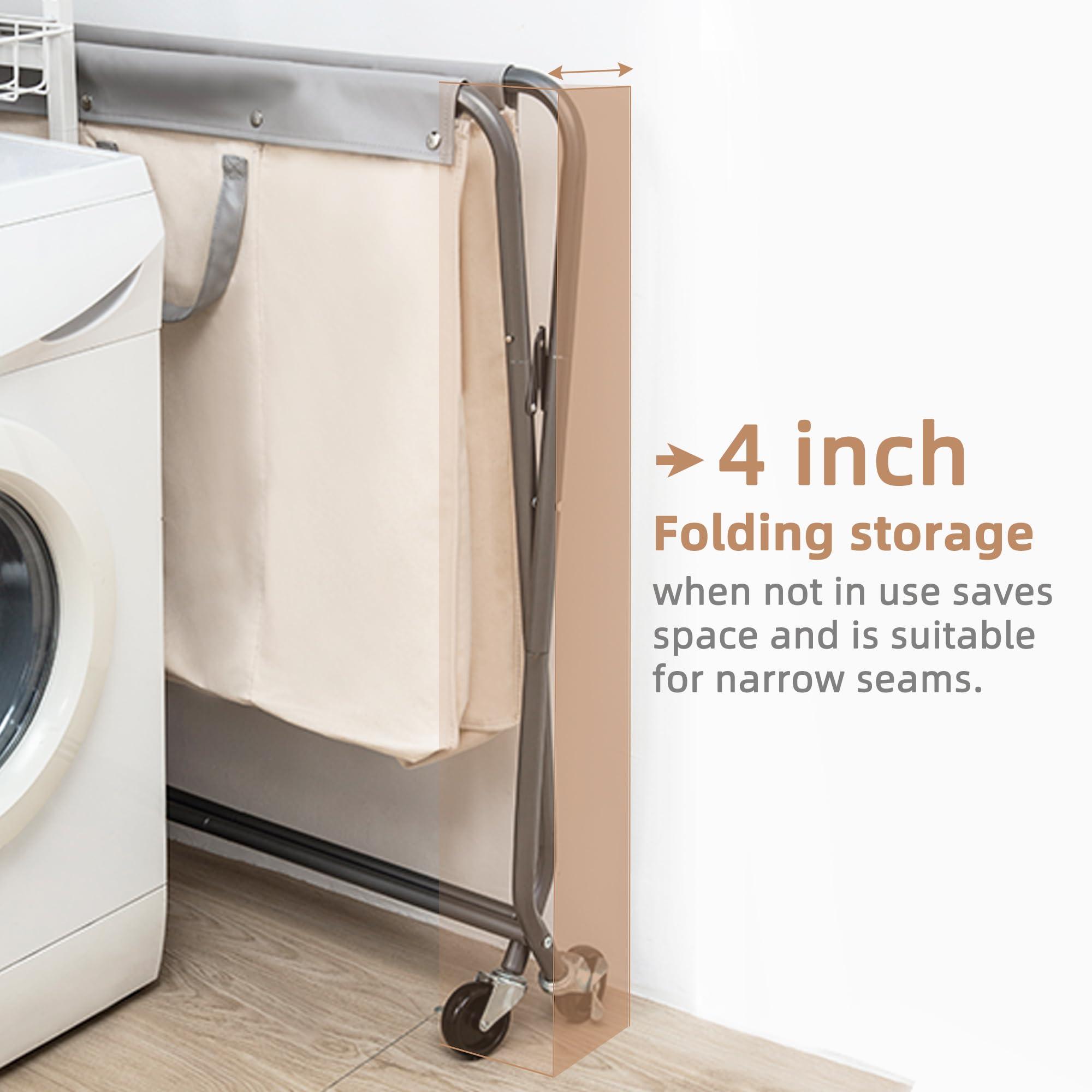 STORAGE MANIAC 160L Collapsible Laundry Hamper with Wheels, Rolling Laundry Basket, Heavy Duty Laundry Sorter with Removable Bag, Folding X Frame Laundry Organizer Cart for Easy to Store, 3 Section - Image 5