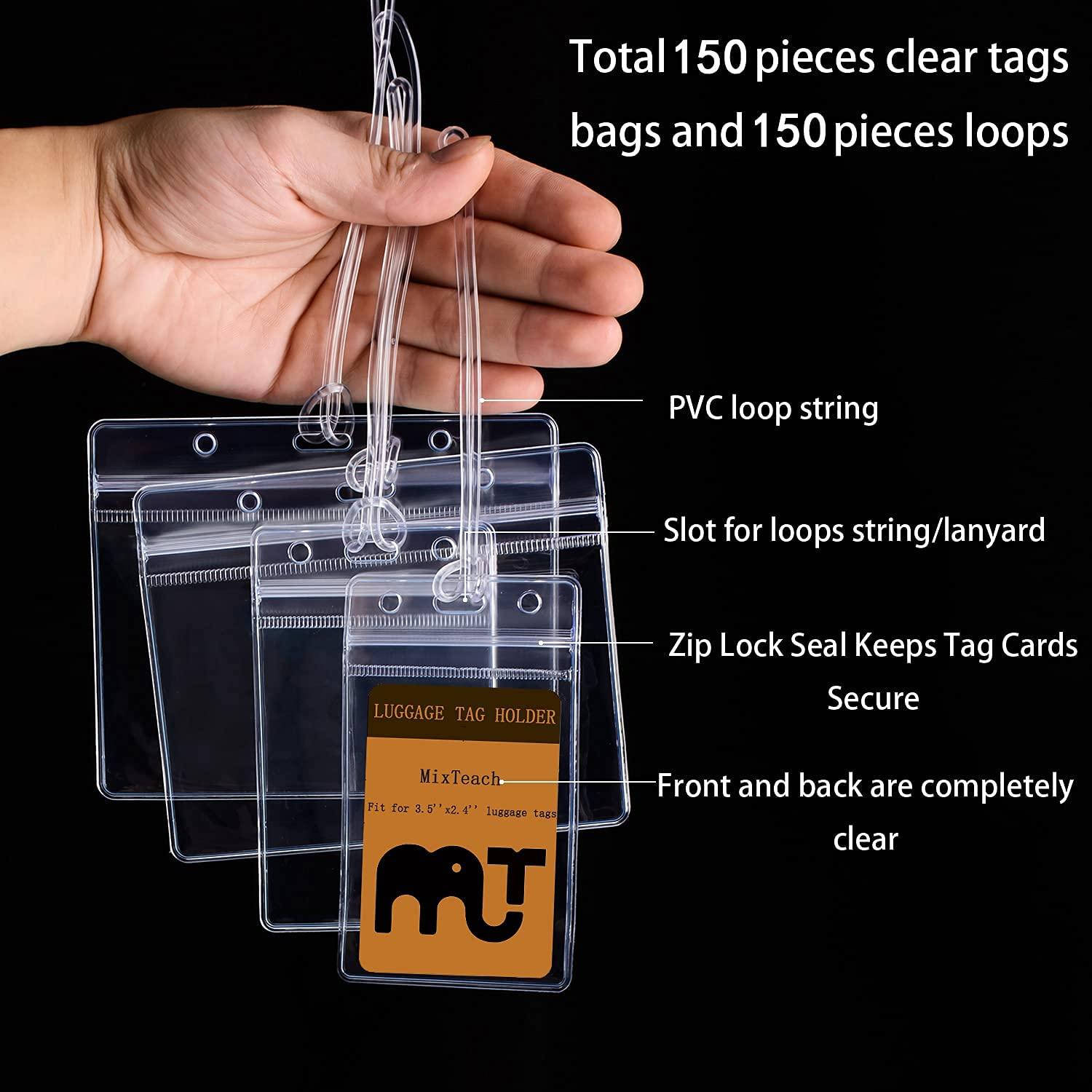 150 Pack Clear Luggage Tags Bag with Clear Loop Straps Waterproof Tag Holder Resealable Zip Identification ID Card Badge Holder for Business Travel and Office Supplies(150) - Image 4