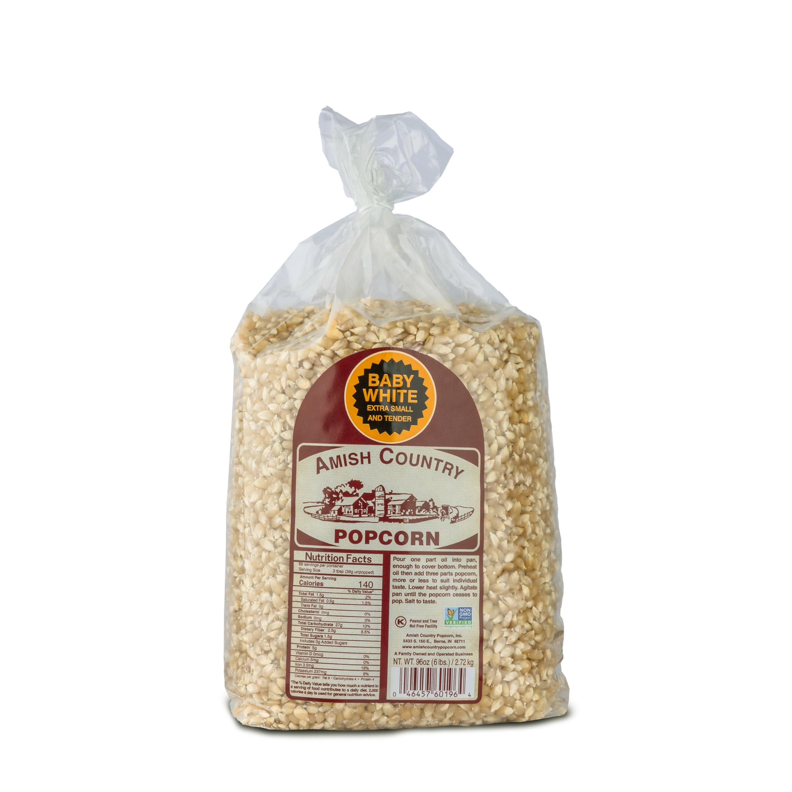 Amish Country Popcorn | 6 lb Bag | Baby White Popcorn Kernels | Small & Tender Popcorn | Old Fashioned, Non-GMO and Gluten Free (Baby White - 6 lb Bag)
