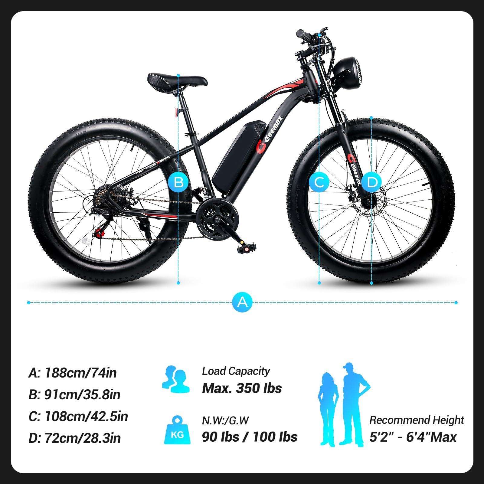 Geemax Electric Bike for Adults, 26" x 4.0 Fat Tire Ebike, 500W (Peak 750W) 36V 10.4Ah Lithium Battery Electric Bicycle, 25MPH, 21-Speed, Up to 35 Miles for Commuting, Beach, Snow - Image 5