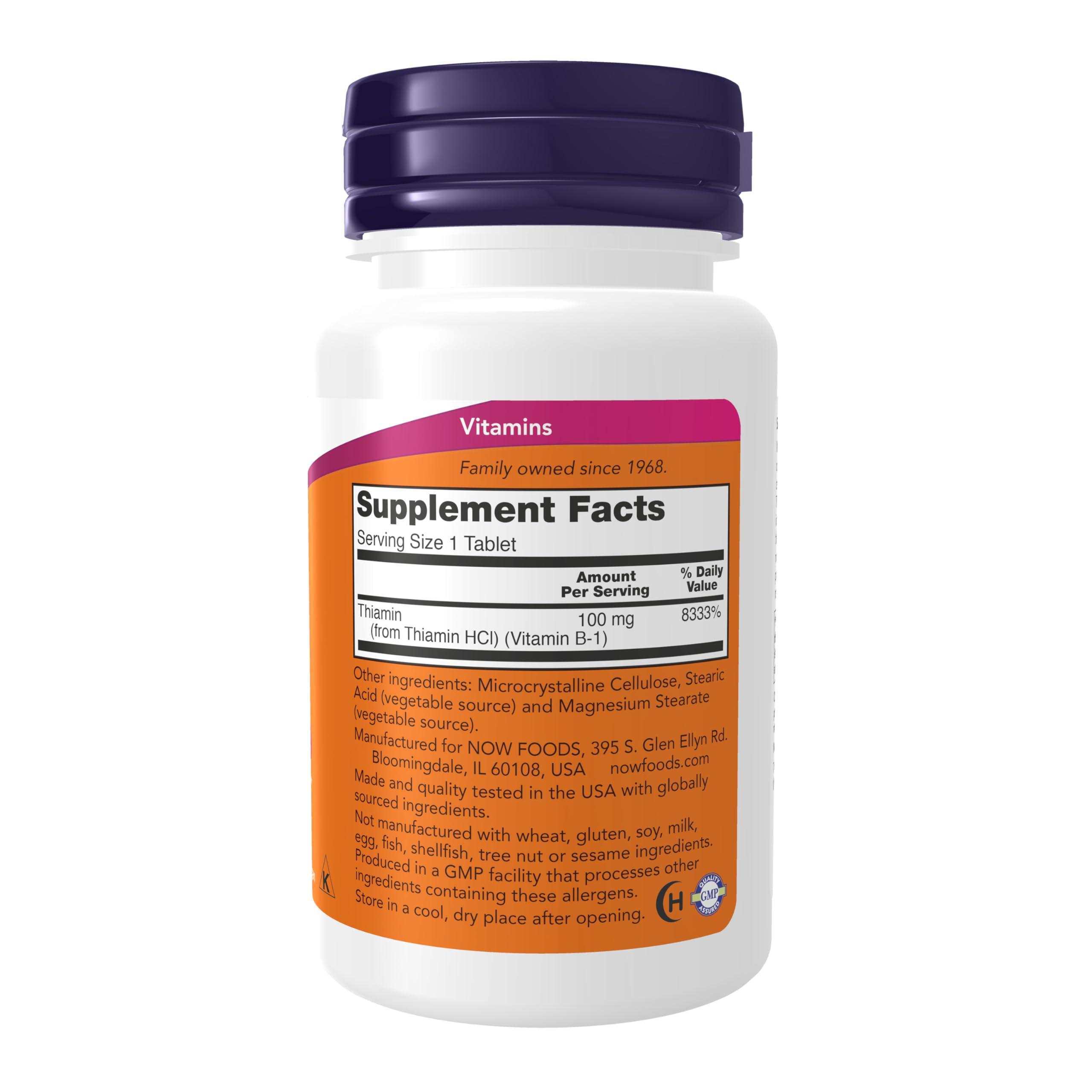 NOW Foods Supplements, Vitamin B-1 100 mg, Energy Production*, Nervous System Health*, 100 Tablets - Image 2