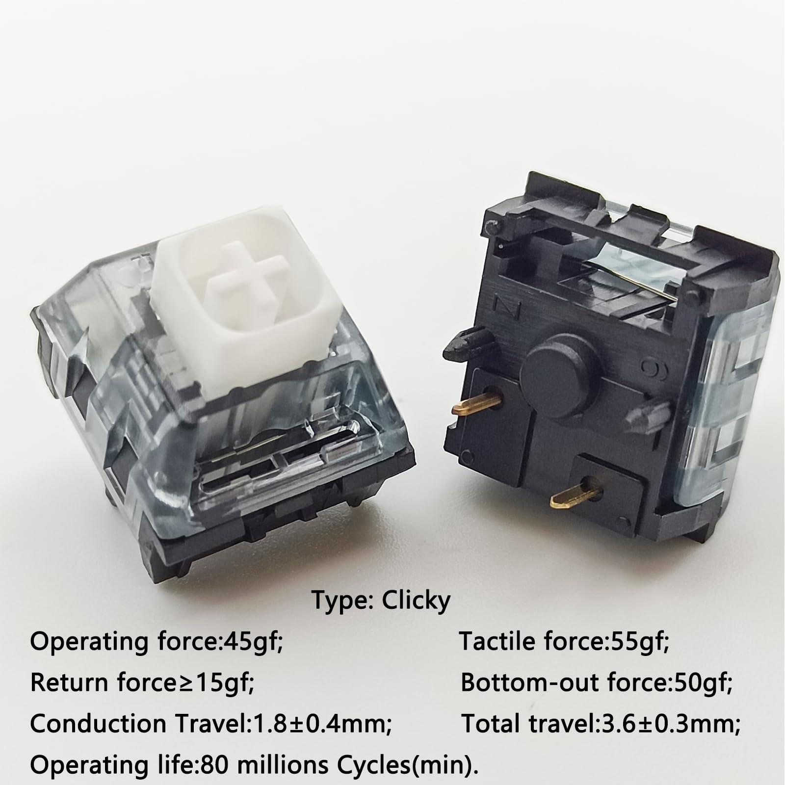 Zjmehty Kailh Box White V2 Switches for MX Mechanical Gaming Keyboard,5-Pin 45gf Clicky/Dust&Waterproof/Pre lubed Switches(White,108pcs) - Image 2