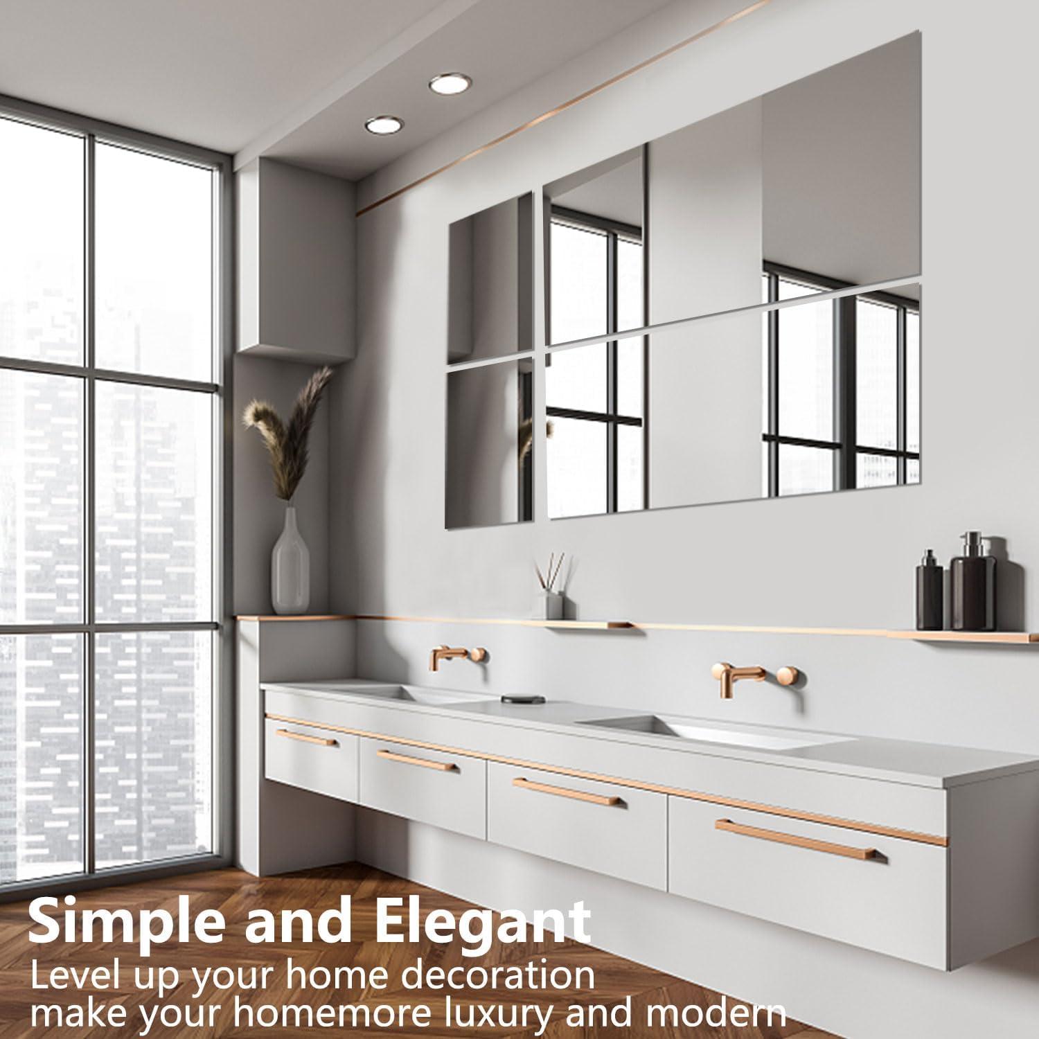 QEEYON 16 x 12'' Wall Mirror Tile Self Adhesive Glass Mirror Frameless High Clear Mirror Tile Large Wall Decor Mirror for Bedroom, Living Room, Hallway Door etc(1pcs) - Image 6