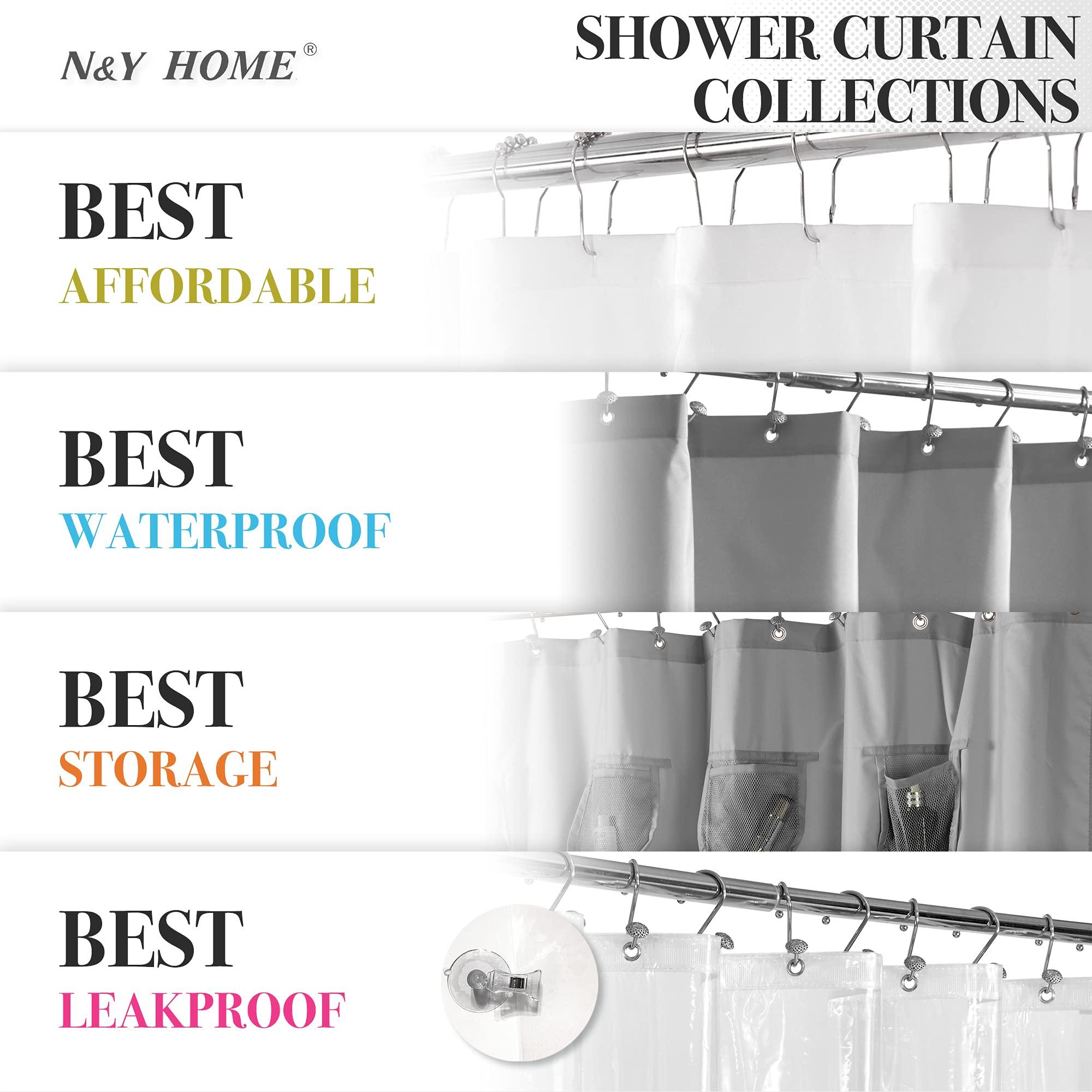 N&Y HOME Waffle Weave Shower Curtain with Snap-in Fabric Liner Set, 12 White Hooks Included - Hotel Style, Waterproof & Washable, Heavyweight Fabric & Mesh Top Window - 71x72, White - Image 7