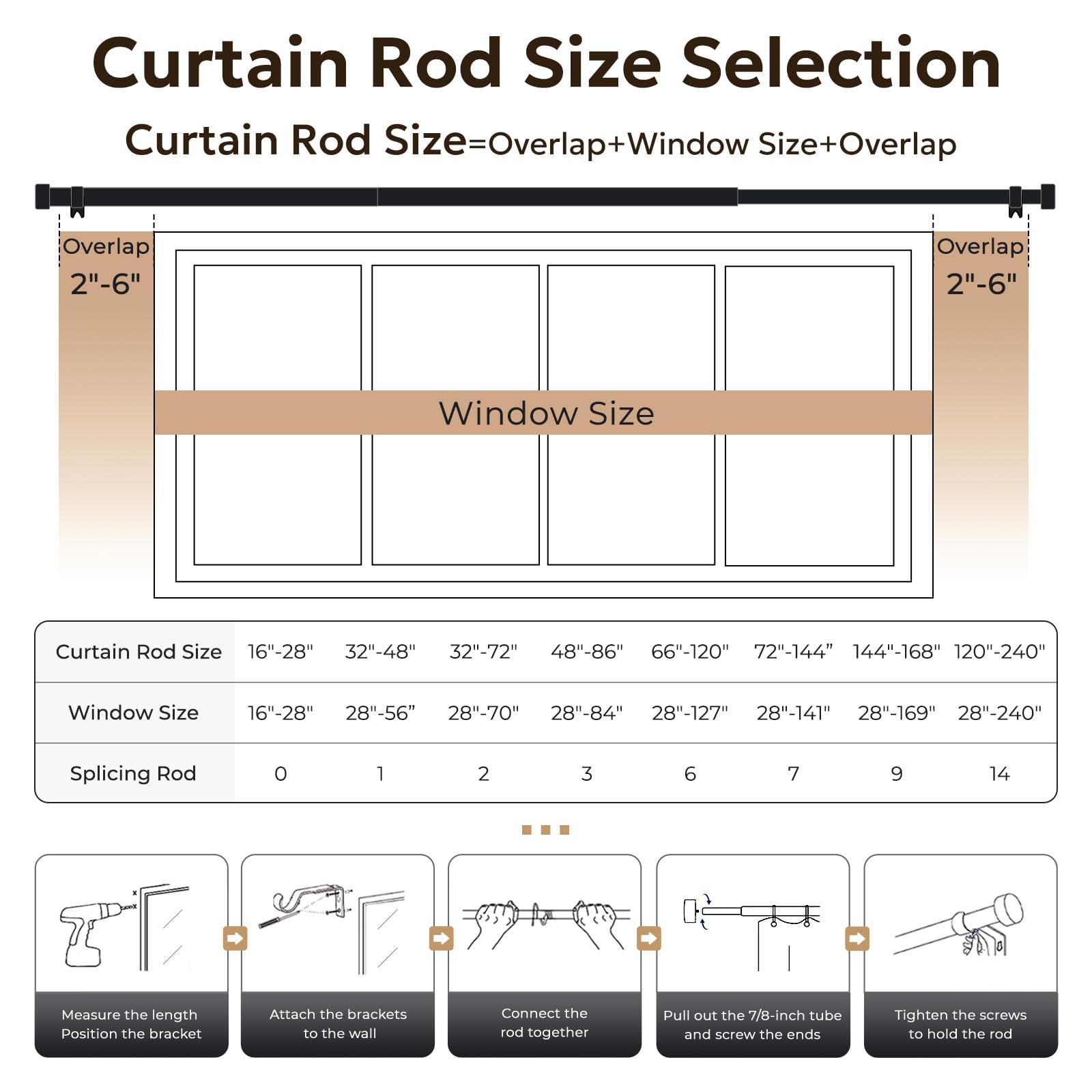 Zeerobee Curtain Rods for Windows 48 to 84, Black Curtain Rod, Adjustable 1 Inch Heavy Duty Outdoor/Indoor Modern Drapery Pole, 32"-86" - Image 6