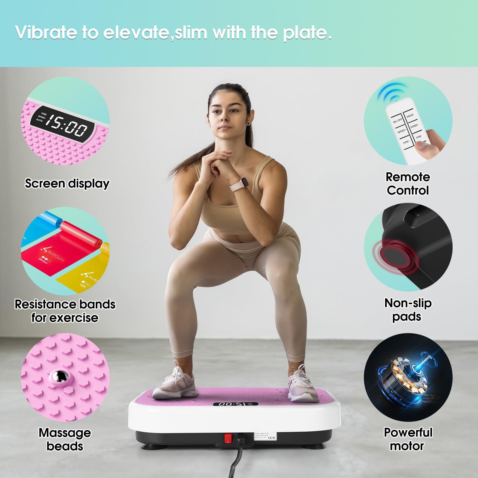 Vibration Plate Exercise Machine for Lymphatic Drainage,Softgym Power Vibrate Stand Shake Board 400 Lbs Capacity Whole Body Workout Waver with Fitness Resistance Bands Weight Loss Gifts for Women Men - Image 6