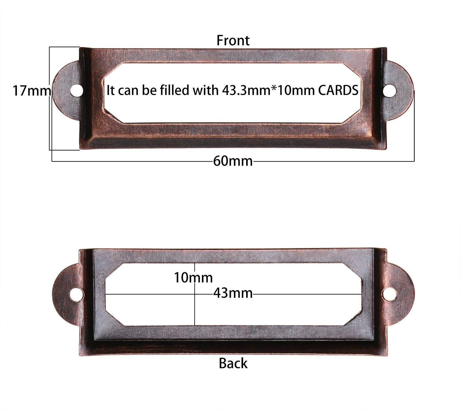 ONLYKXY 20Pcs Antique Brass Metal Drawer Door Lab Tag Label Pull Frame Handle File Name Card Holder for Furniture Cabinet Hardware Box Case Bin 17x60mm (Red Copper) - Image 3