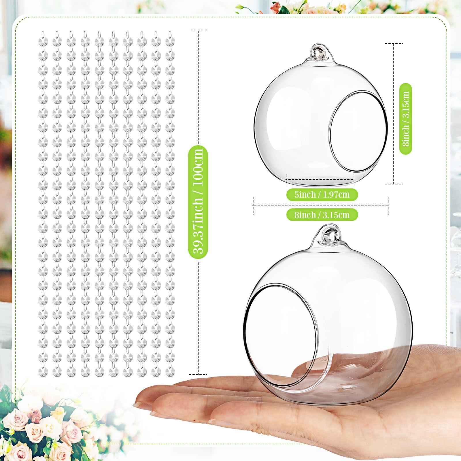 GlikCeil 3.15'' Hanging Glass Tealight Holder Globe and Clear K9 Crystal Garland Strands, Hanging Glass Terrarium Containers for Wedding Party Tree Decoration(56 Pcs) - Image 4