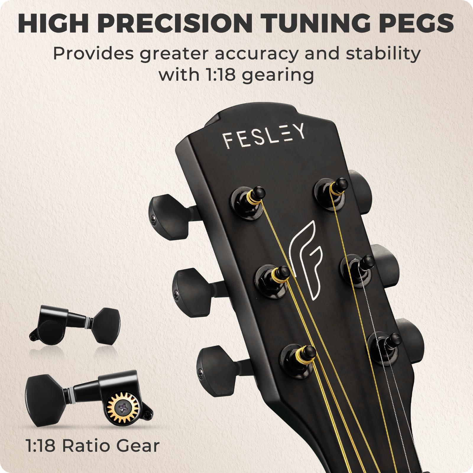 41" Acoustic Guitar Kit for Beginner: 4/4 Full Size Cutaway Acustica Guitarra Bundle for Adult Teen with Gig Bag, Tuner, Strap, Strings, Picks, Capo, FF60, Black - Image 3