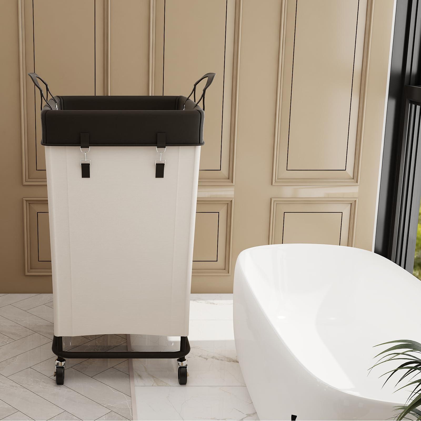 FLYBOX Laundry Hamper with Wheels, 160L Clothes Large Laundry Basket with Steel Frame and Removable Canvas Laundry Bag, Dirty Cloth Hamper for Home, Closet, Dorm, Bathroom, Laundry Room, Beige - Image 6
